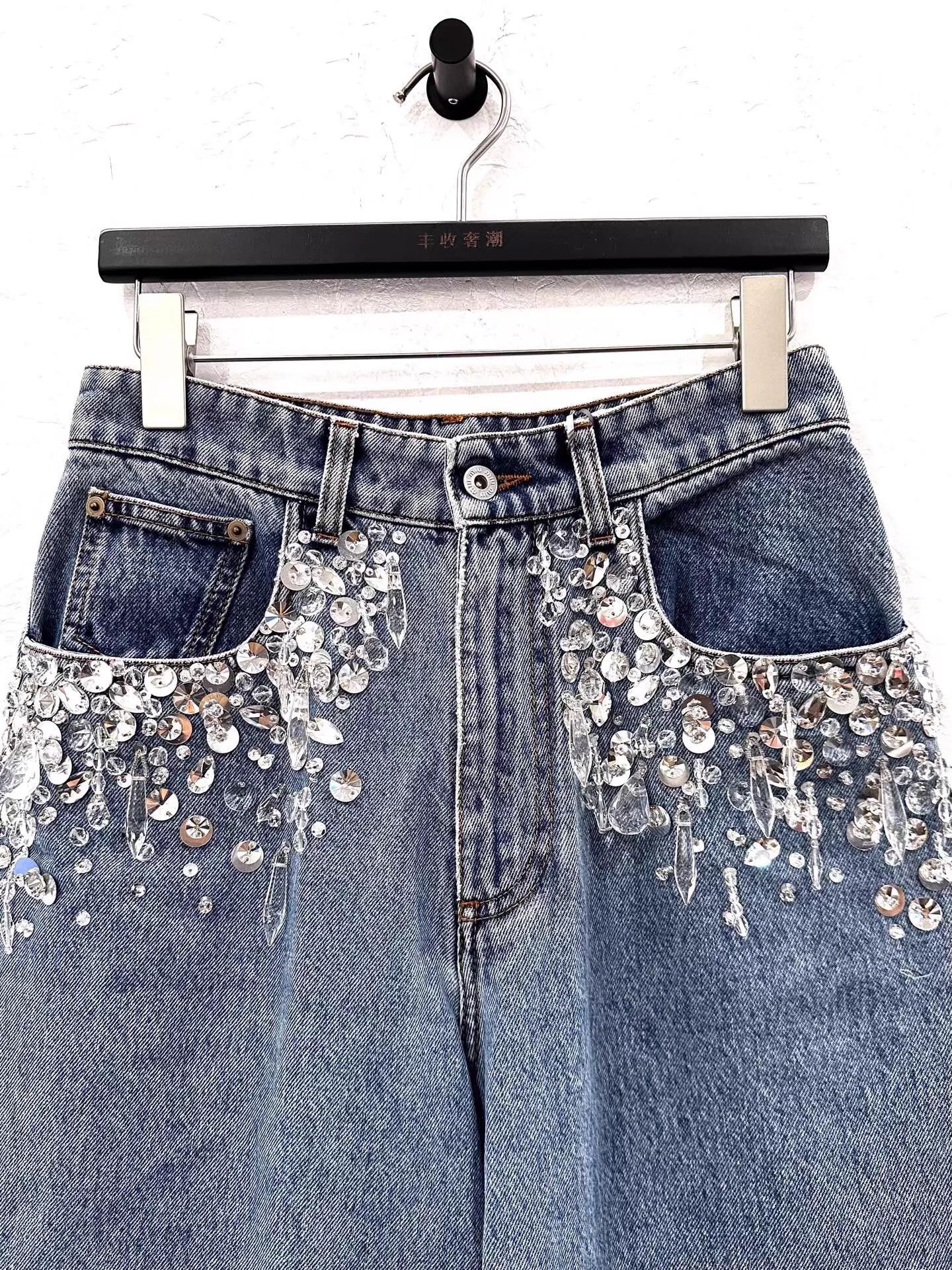 Miu Miu MIU MIU Women's Blue Crystal Rivet Logo Jeans 24 New Size 24" / US 00 / IT 34 - 4 Thumbnail
