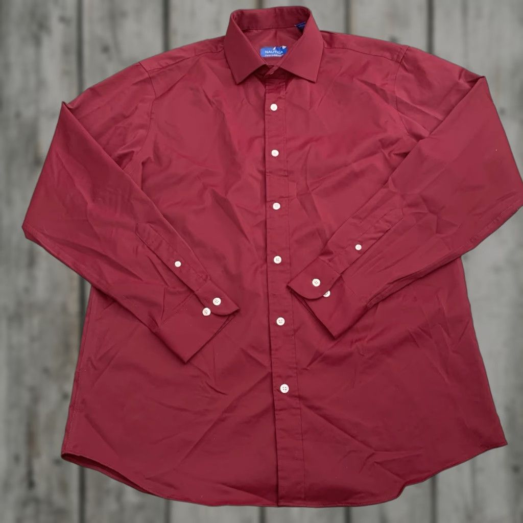 Nautica Nautica Performance Shirt Mens L Regular Burgundy Spread Collar 16 34/35 Dress Shirt Size US L / EU 52-54 / 3 - 1 Thumbnail