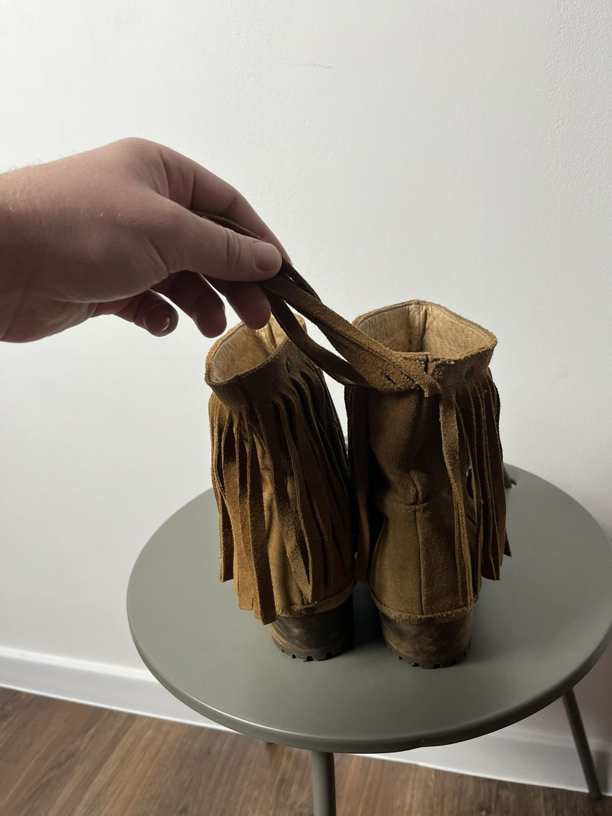 Cowboy Equipment × Vintage Western Fringe Suede Leather Boots with Wooden Platform Sole Size US 6 / IT 36 - 7 Thumbnail