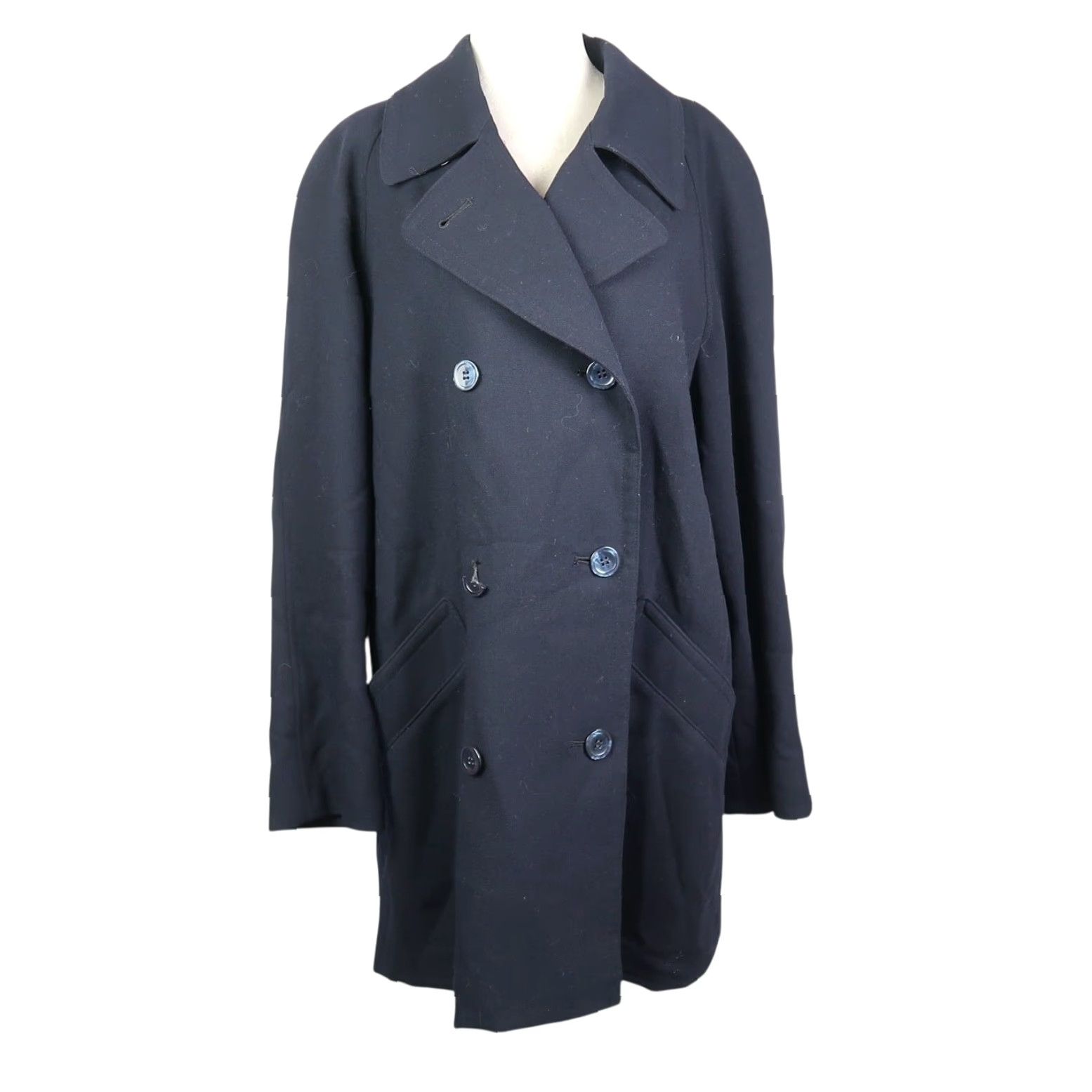 Vintage VINTAGE 80s Sanyo Navy Blue Wool Double-Breasted Coat M Women Overcoat Casual Workwear 100% Wool Button Mid-Length Mens? No, Women Size M / US 6-8 / IT 42-44 - 2 Thumbnail
