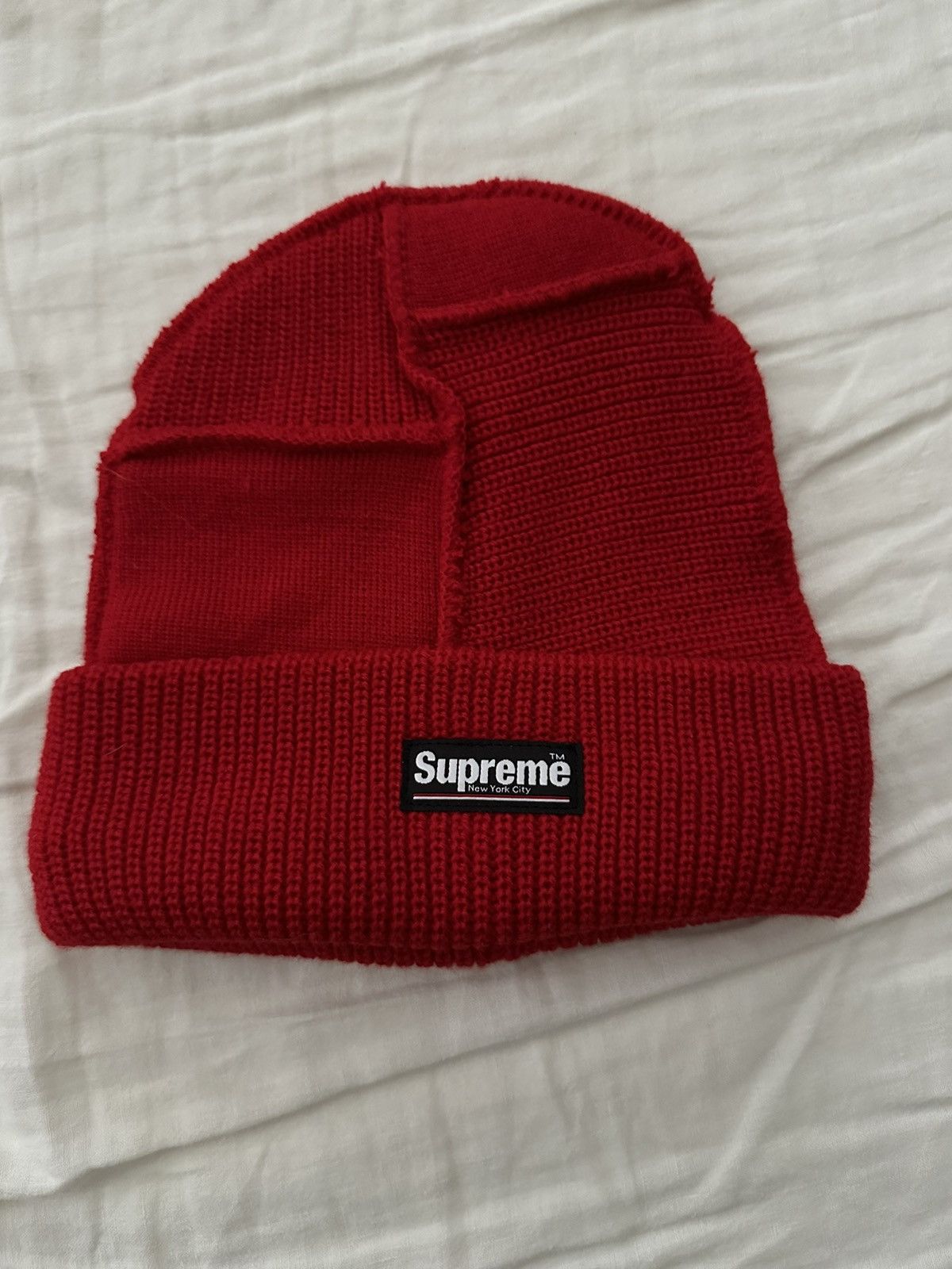 image of Supreme Patchwork Beanie in Red, Men's