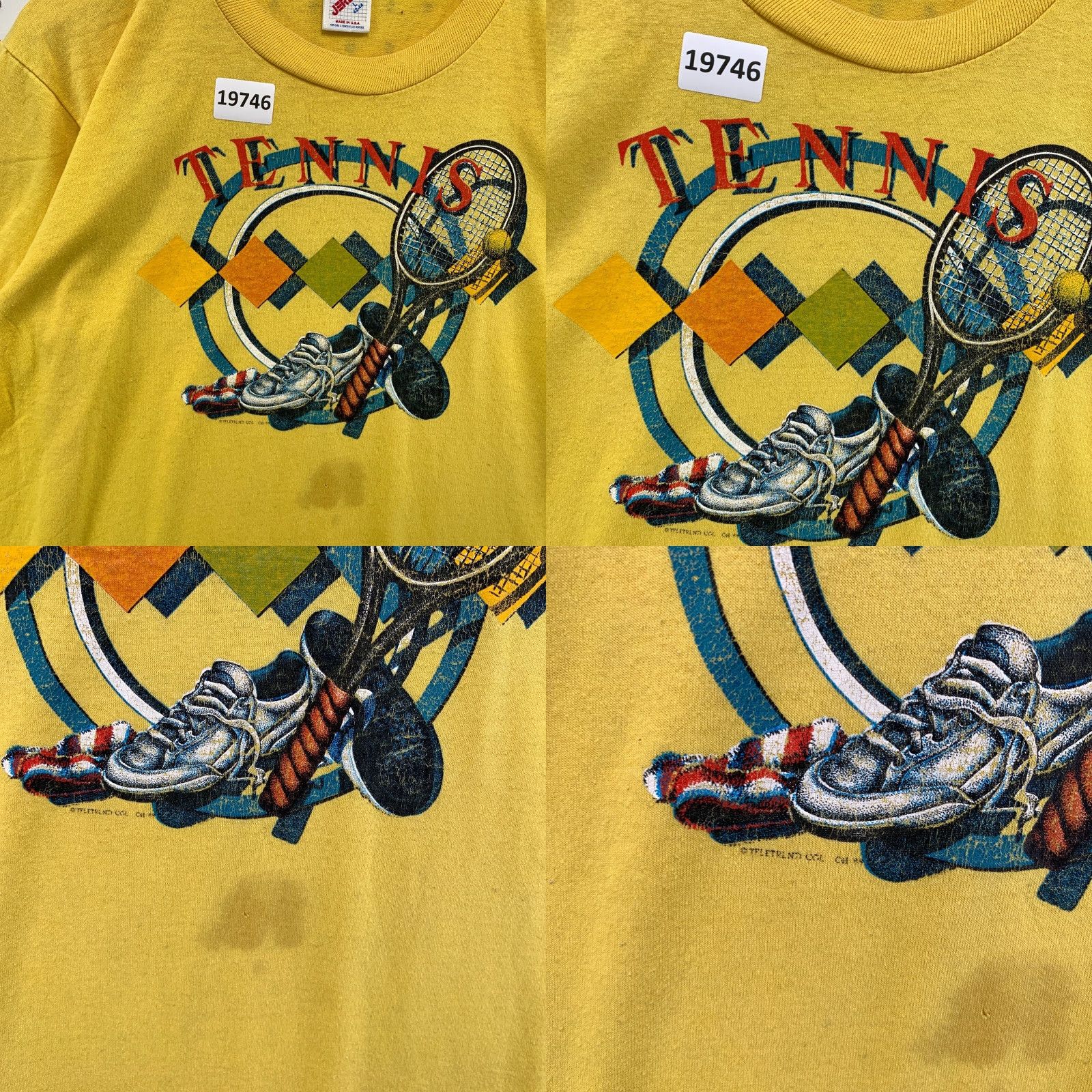 Jerzees VINTAGE Jerzees 90s Tennis Shirt Adult Large Yellow Graphic Print Single Stitch Racquet Mens Size US L / EU 52-54 / 3 - 8 Thumbnail