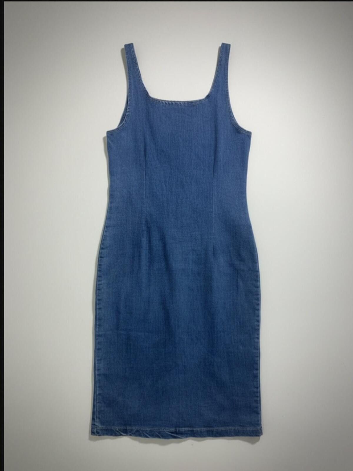 Merona Sleeveless Blue Denim Midi Dress with Front Zip Size L / US 10 / IT 46 - 2 Thumbnail