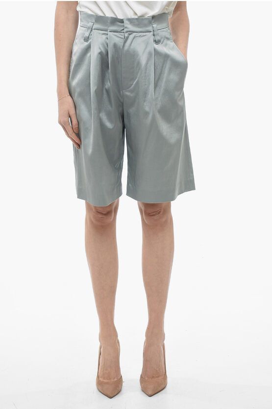 image of Brunello Cucinelli Viscose-Blend Shorts With Front Pleated Detail in Grey, Women's (Size 26)