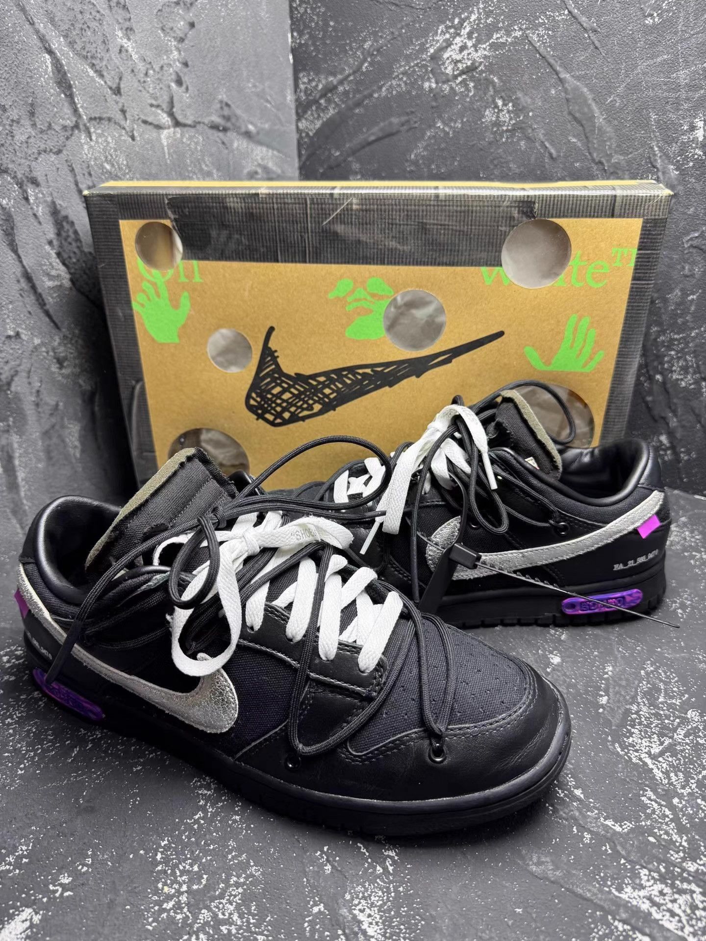 Nike Off-White x Nike Dunk No.50 Black Silver Q10 Size US 9.5 / EU 42-43 - 3 Thumbnail