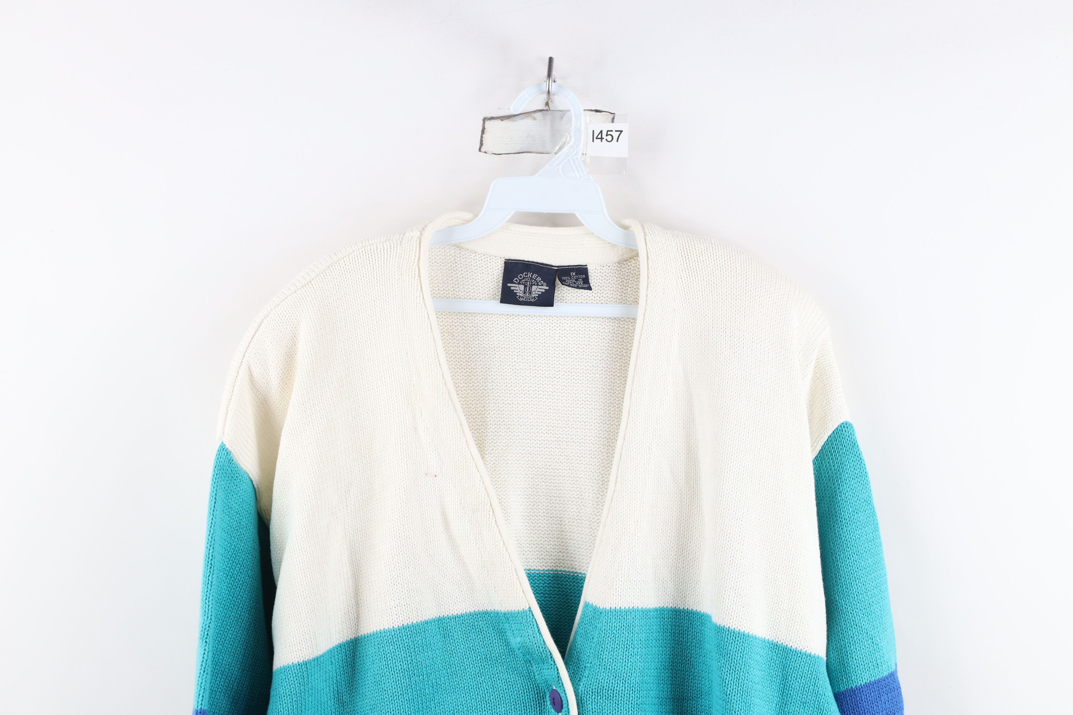 Dockers Vintage 90s Dockers Block Baggy Fit Knit Cardigan Sweater Size XL / US 12-14 / IT 48-50 - 2 Thumbnail