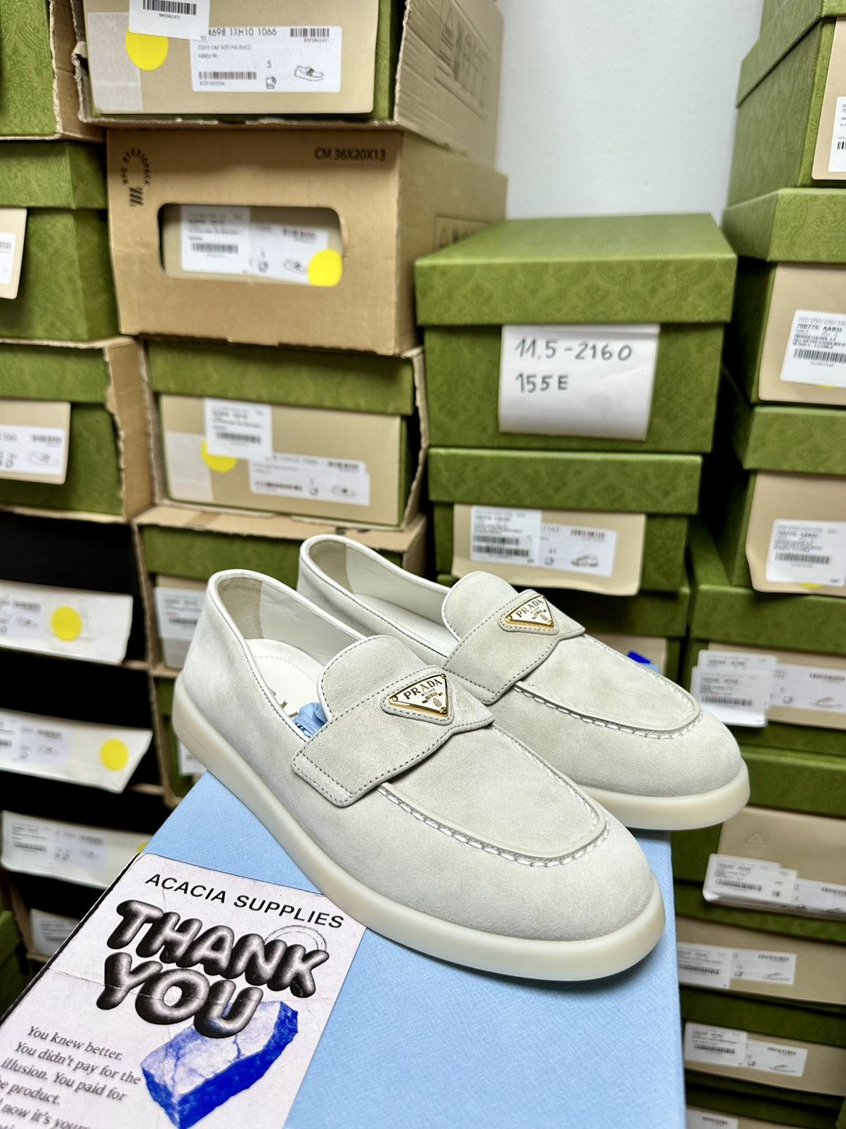 Prada Triangle Logo Suede Loafers Beige - 39