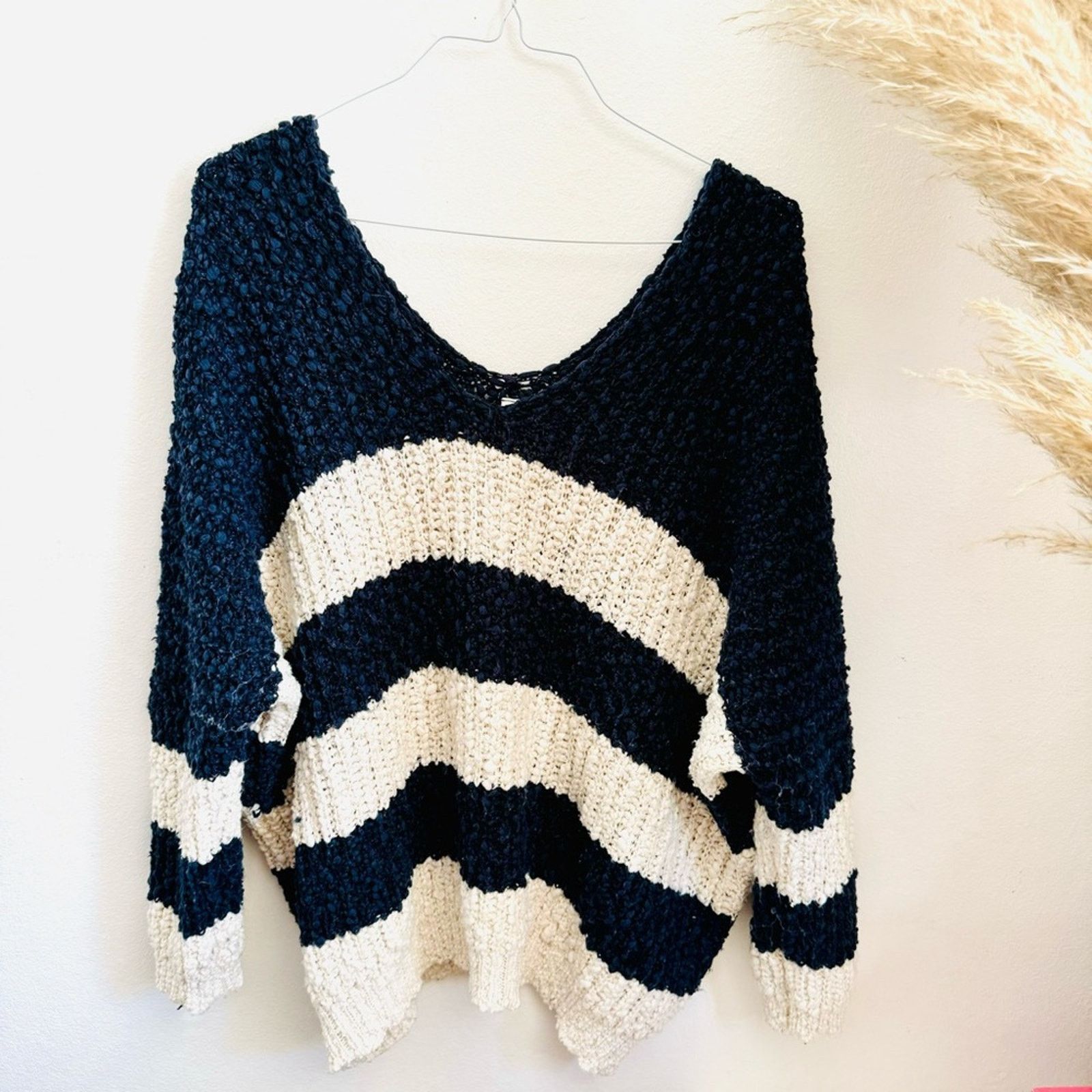 Nordstrom WISHLIST Navy Blue White Stripe Bold Chunky Pullover Sweater Size M / US 6-8 / IT 42-44 - 4 Thumbnail