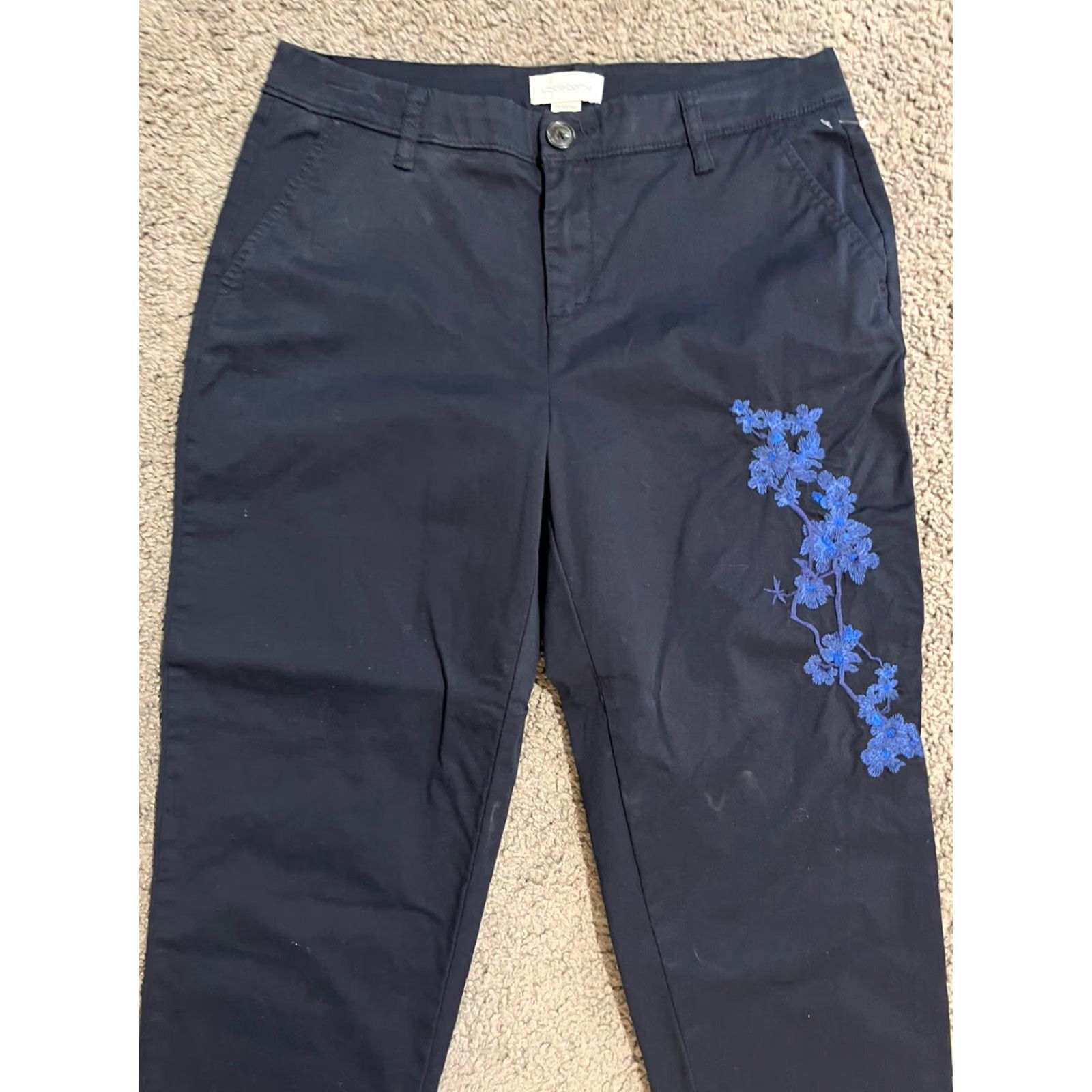 Liz Claiborne Liz Claiborne Chino Pants Women 6 Navy Blue Embroidered Floral Cotton Casual Slim Tapered Womens Size 28" / US 6 / IT 42 - 2 Thumbnail