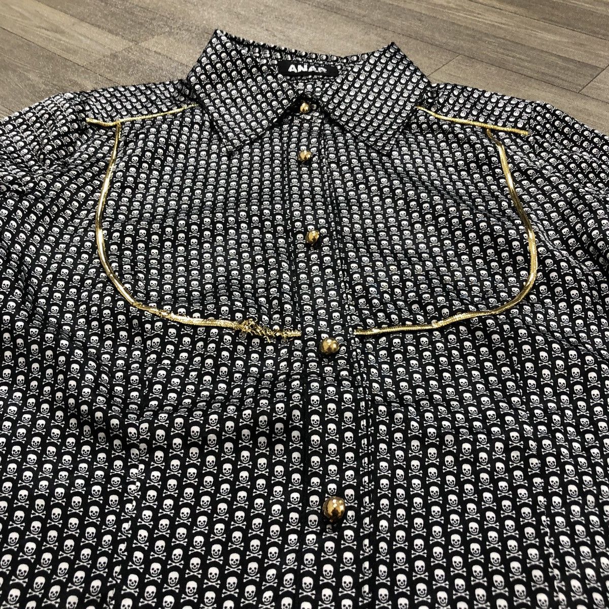 If Six Was Nine × Japanese Brand × Seditionaries 2000s Anap Skulls Full Print Lgb Gothic Goa Style Button Up Size US L / EU 52-54 / 3 - 4 Thumbnail