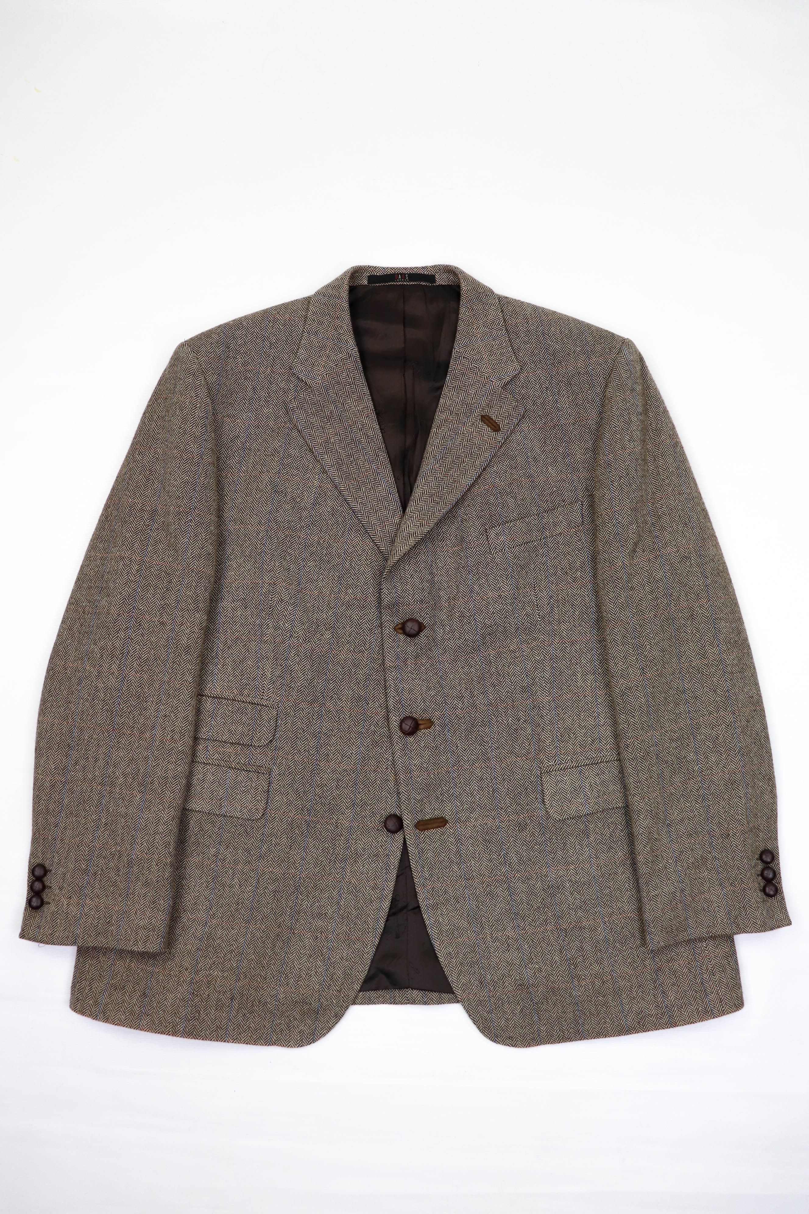 DAKS DAKS Beige Herringbone Tweed Wool Sport Coat Blazer Jacket Size 46R - 1 Thumbnail