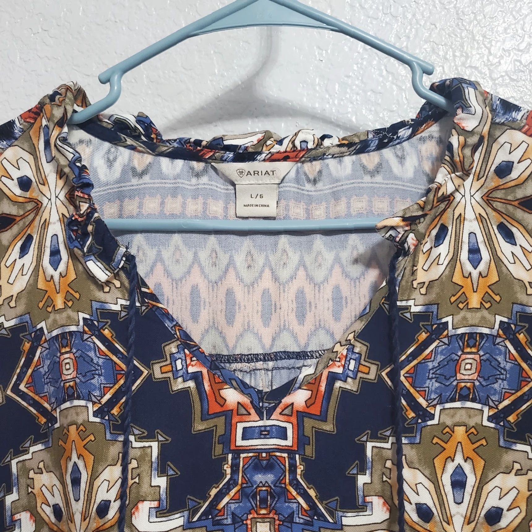 Ariat Ariat Dress Women L Blue Long Bell Sleeve Tassel Tie Rayon Western Boho Festival Size L / US 10 / IT 46 - 5 Thumbnail
