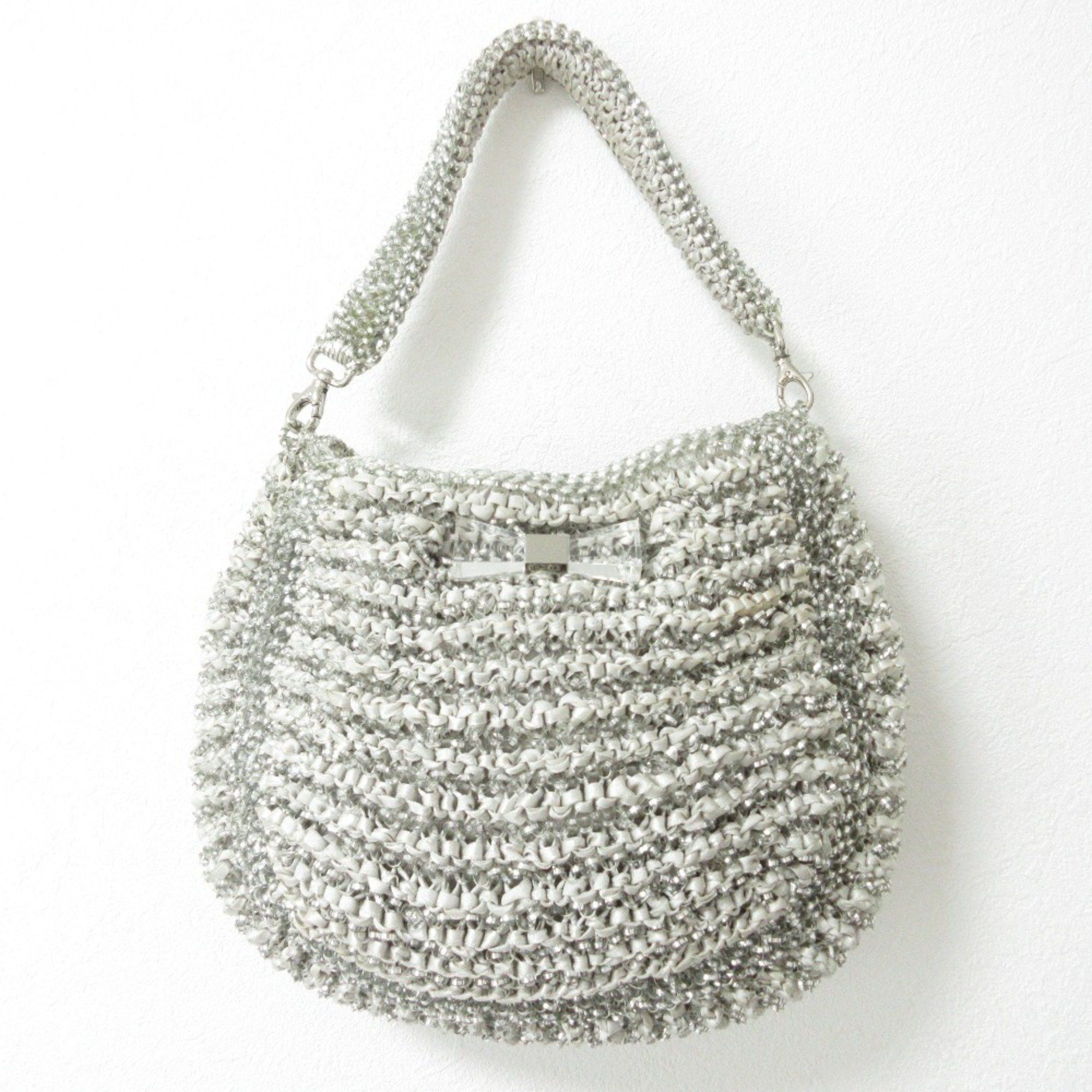 Anteprima Cristallo Fiocco Wire 2Way Handbag Shoulder Bag Silver Color Women's