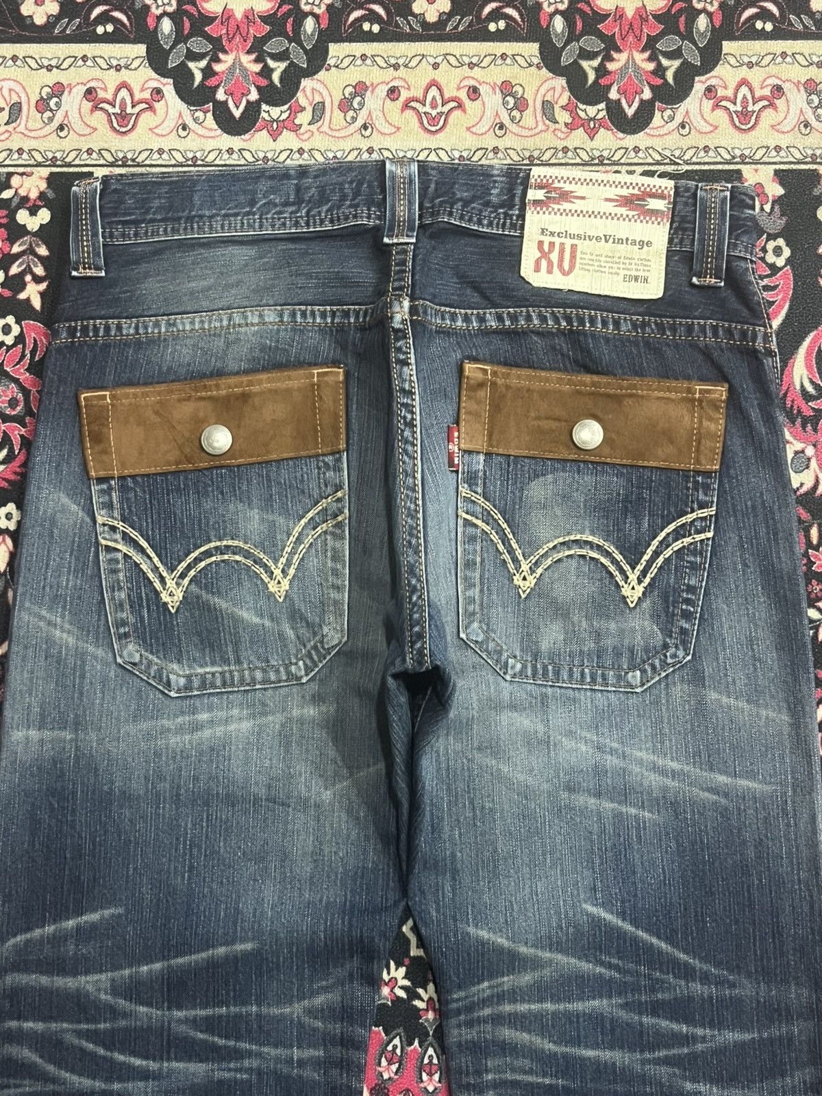 Who Decides War Vintage Edwin XV Double Pocket Blue Washed Whisker Rip Jeans Size US 34 / EU 50 - 7 Thumbnail
