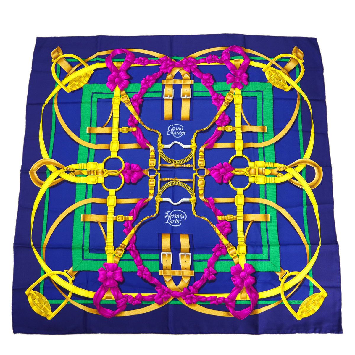 image of Hermes Carre 90 Grand Manege Scarf Stole Blue Small Good 78622 in Black, Women's