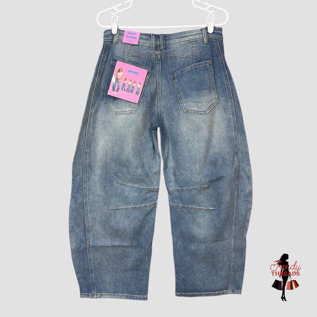 Other NWT Telepatia Wide Barrel Leg Jeans Sz 5/27 Y2K Low Rise Den Size 27" / US 4 / IT 40 - 4 Thumbnail