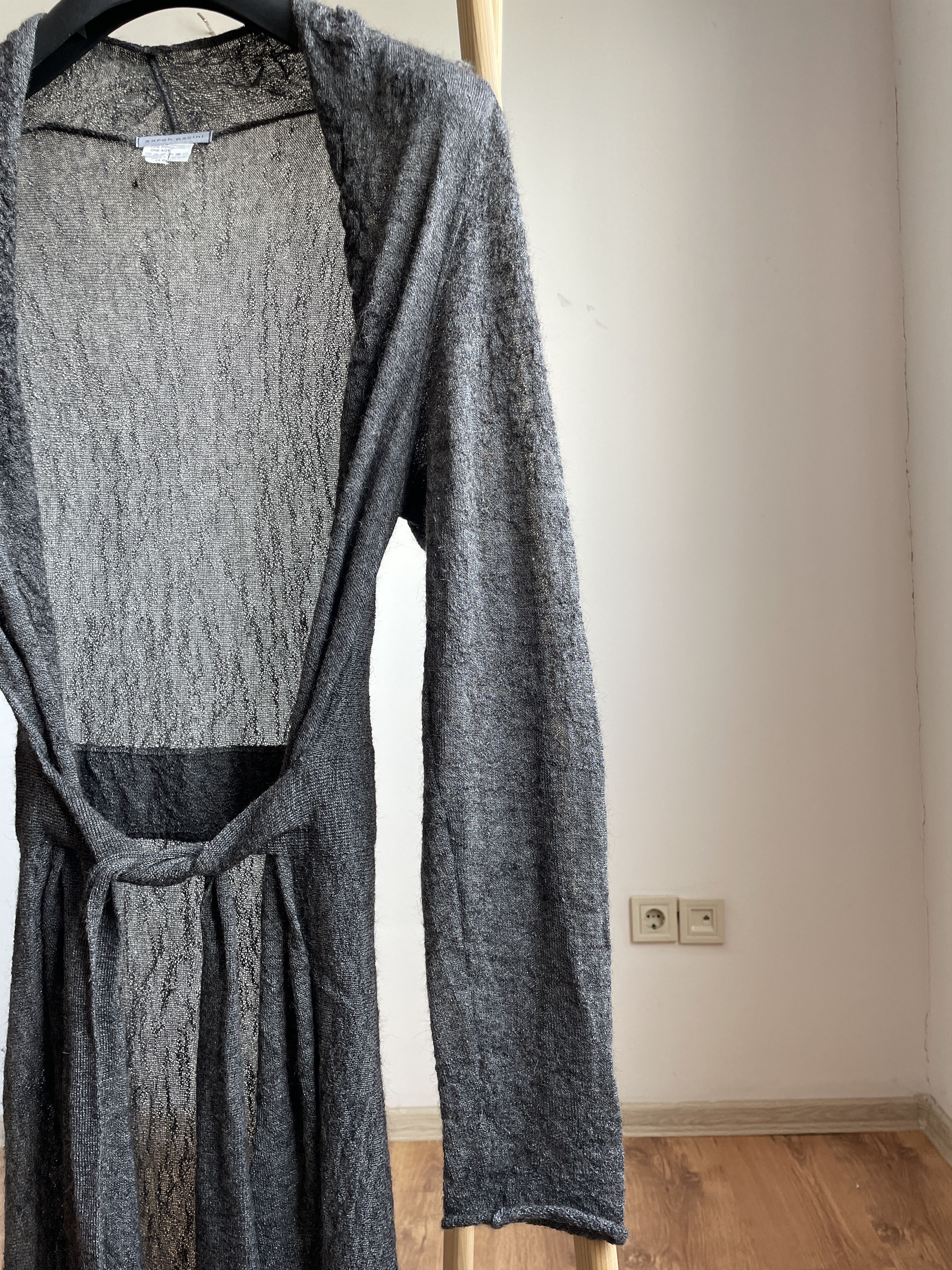 Sarah Pacini Sarah Pacini Crinkled Wool Knit Belted Cardigan Maxi Dress Size ONE SIZE - 6 Thumbnail
