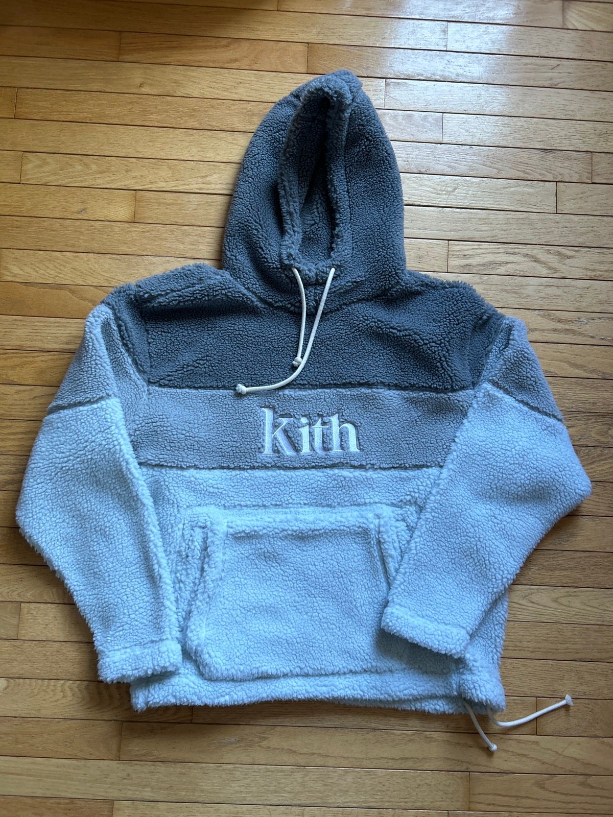 Pre-owned Kith Sherpa Double Pocket Hoodie Pearl Blue