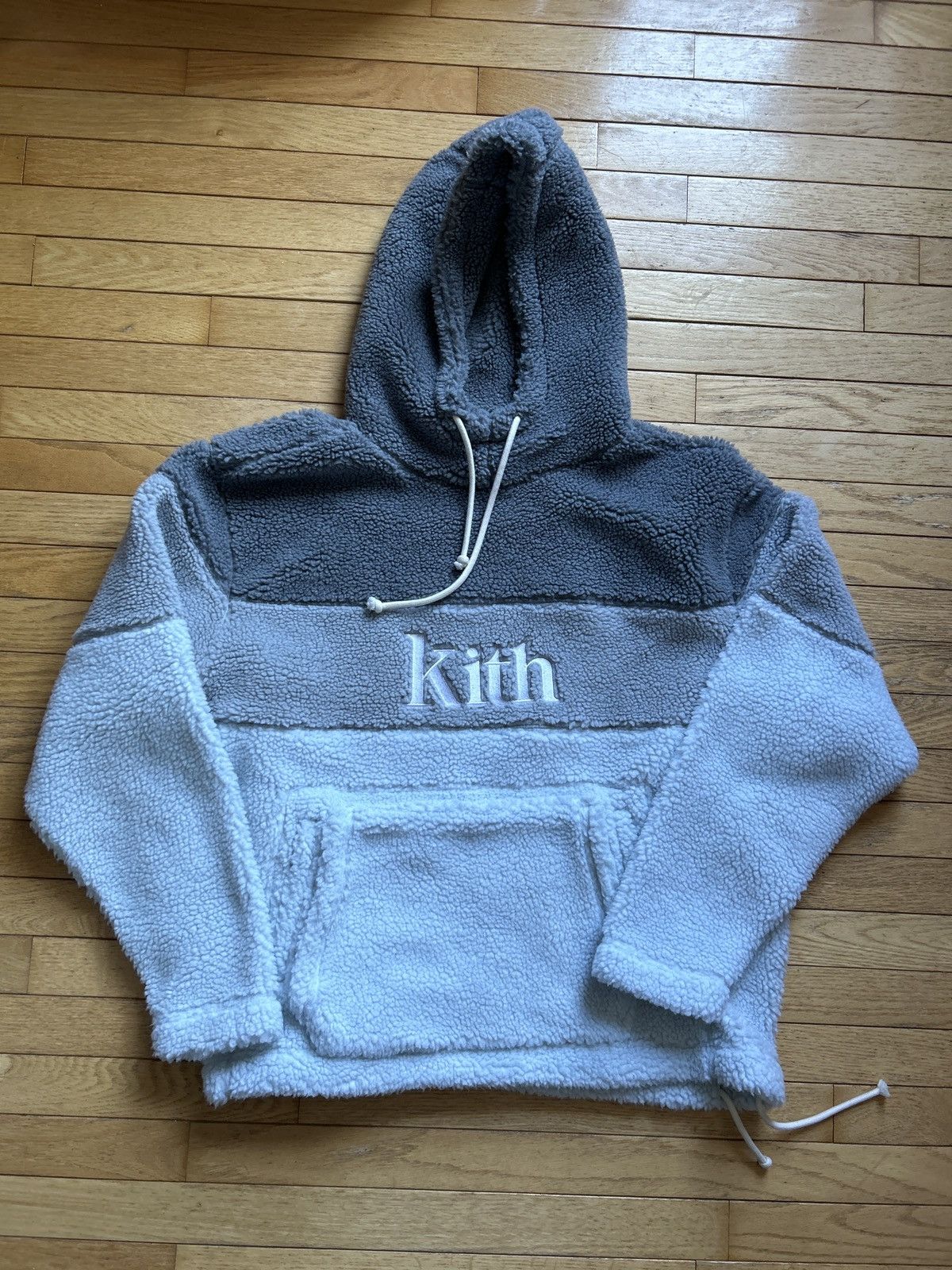 Pre-owned Kith Sherpa Double Pocket Hoodie Pearl Blue