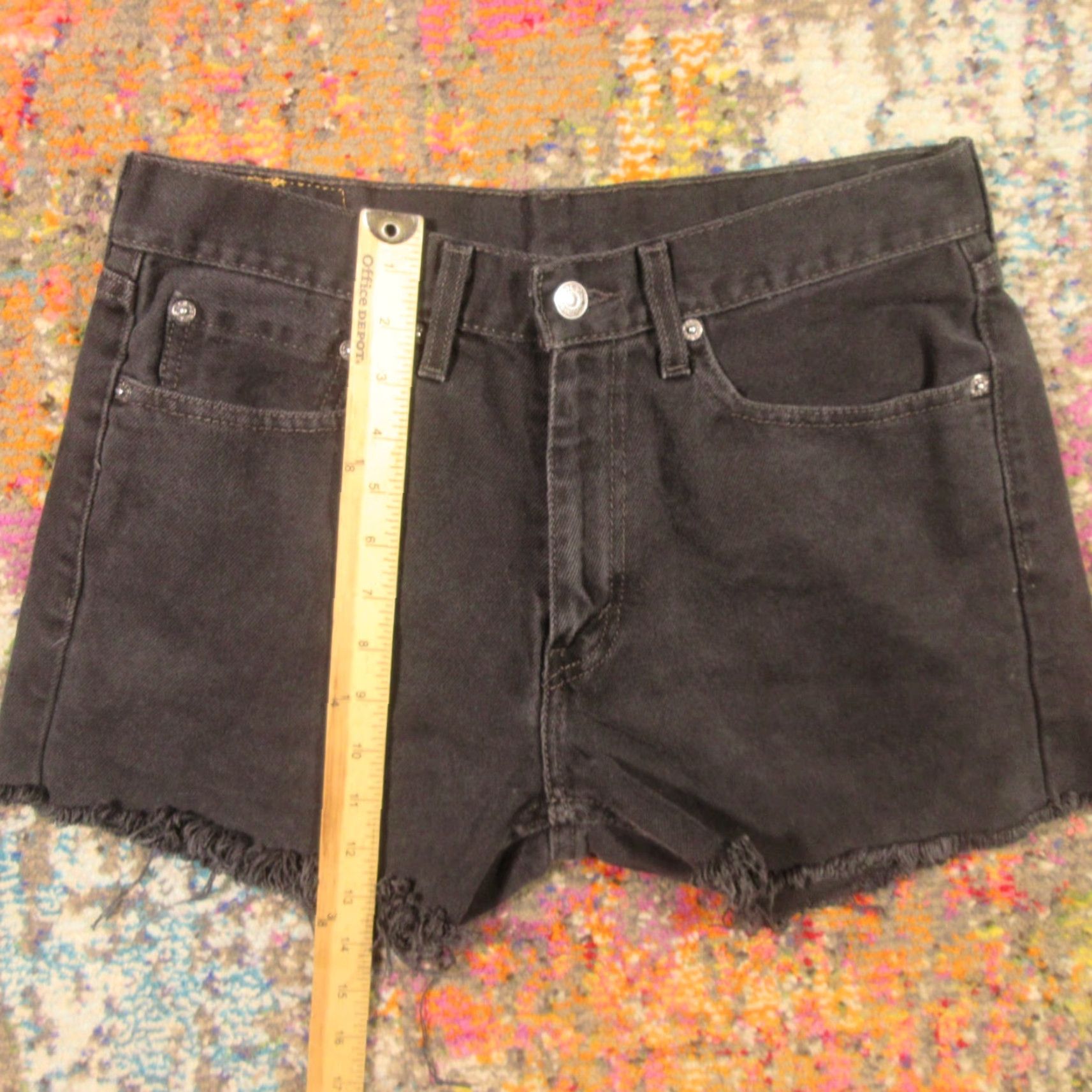 Levi's Levi's 505 Shorts Womens 31 Black Denim Cut Off Button Stretch Mid Rise 5-Pocket Jeans Shortss Size 24" / US 00 / IT 34 - 6 Thumbnail