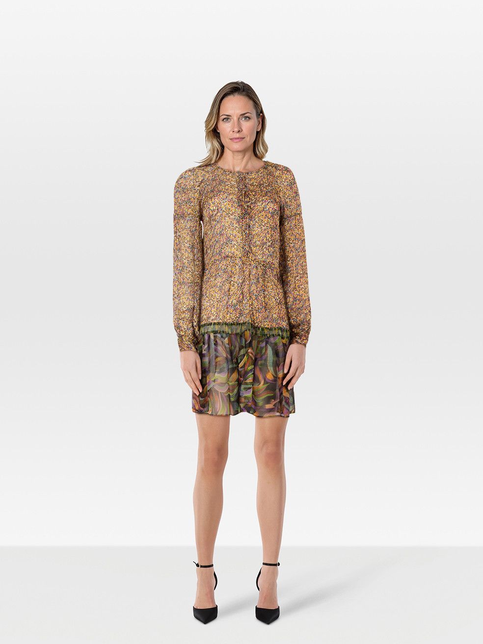 Dries Van Noten Silk Abstract Pattern Sheer Dress Size XS / US 0-2 / IT 36-38 - 1 Thumbnail