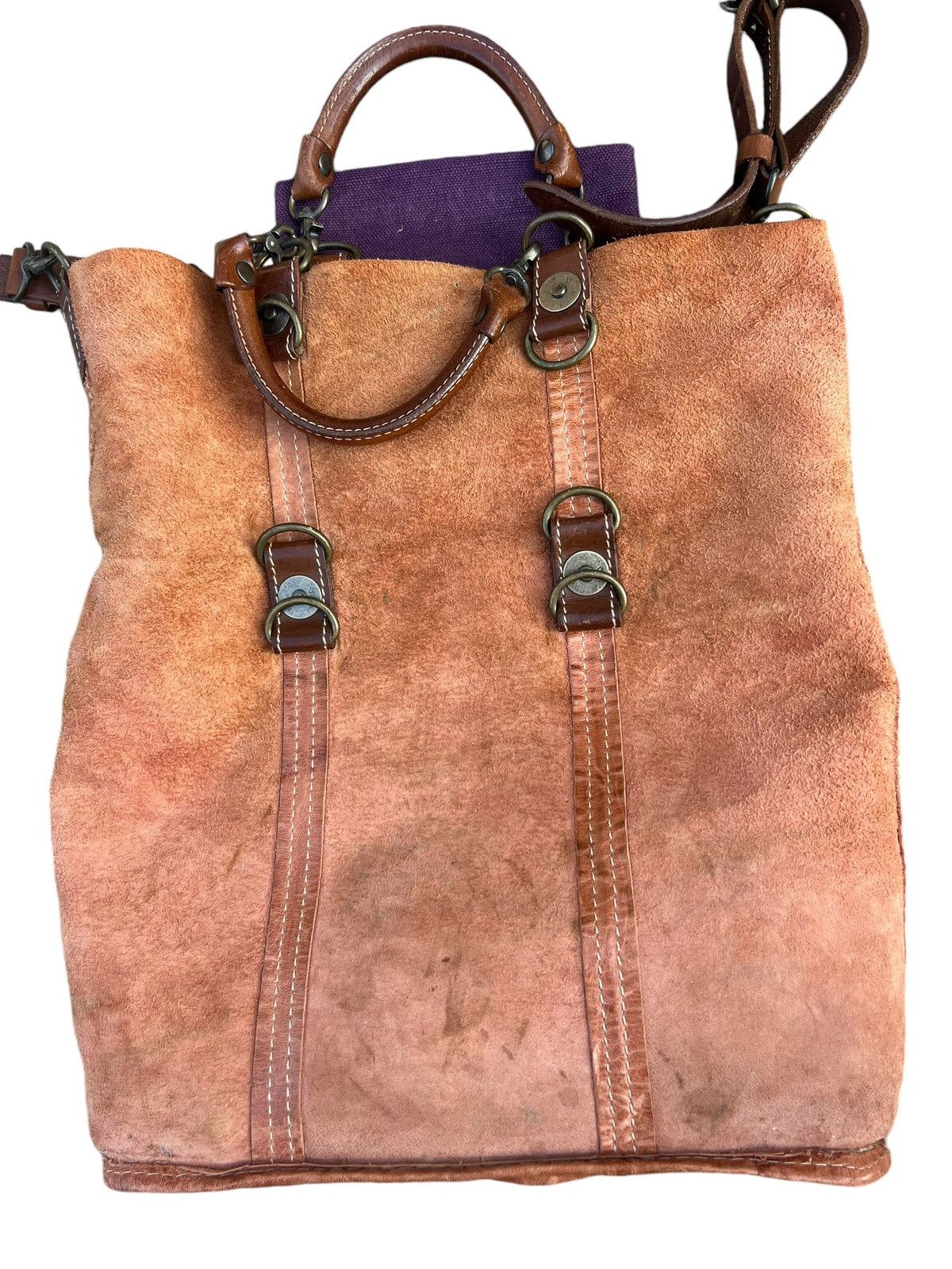 Leather Vintage REI Japan Distress Fade Patina Leather 2 Way Bag Size ONE SIZE - 21 Thumbnail