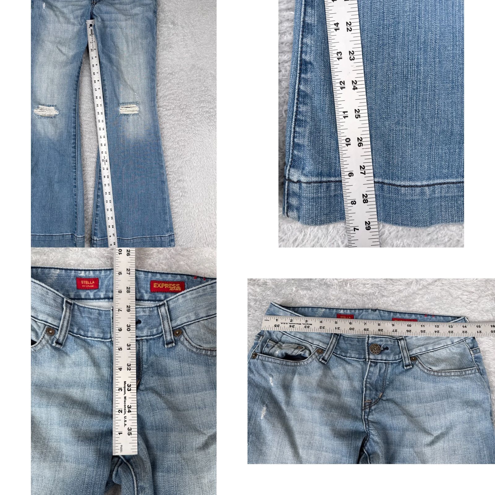 Express Express Jeans Womens 28 Blue Denim Stella Fit & Flare Distressed Low Rise 28x29 Size 28" / US 6 / IT 42 - 8 Thumbnail