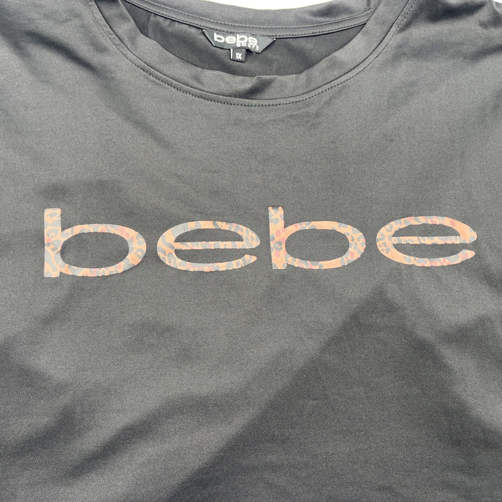 Bebe bebe Sport Women Size 1X Shirt Black with Leopard Design Size XL / US 12-14 / IT 48-50 - 3 Thumbnail