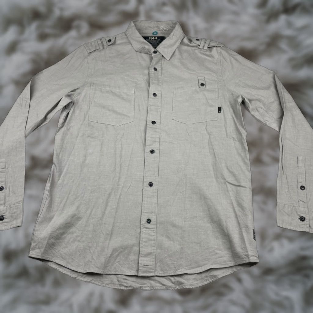 Vintage R44 Rogan Standard Issue Men's Work Shirt Beige L Long Sleeve 100% Organic Cotton Button-Up Pockets Epaulets Traveler Casual Workwear Shirt Size US L / EU 52-54 / 3 - 1 Thumbnail