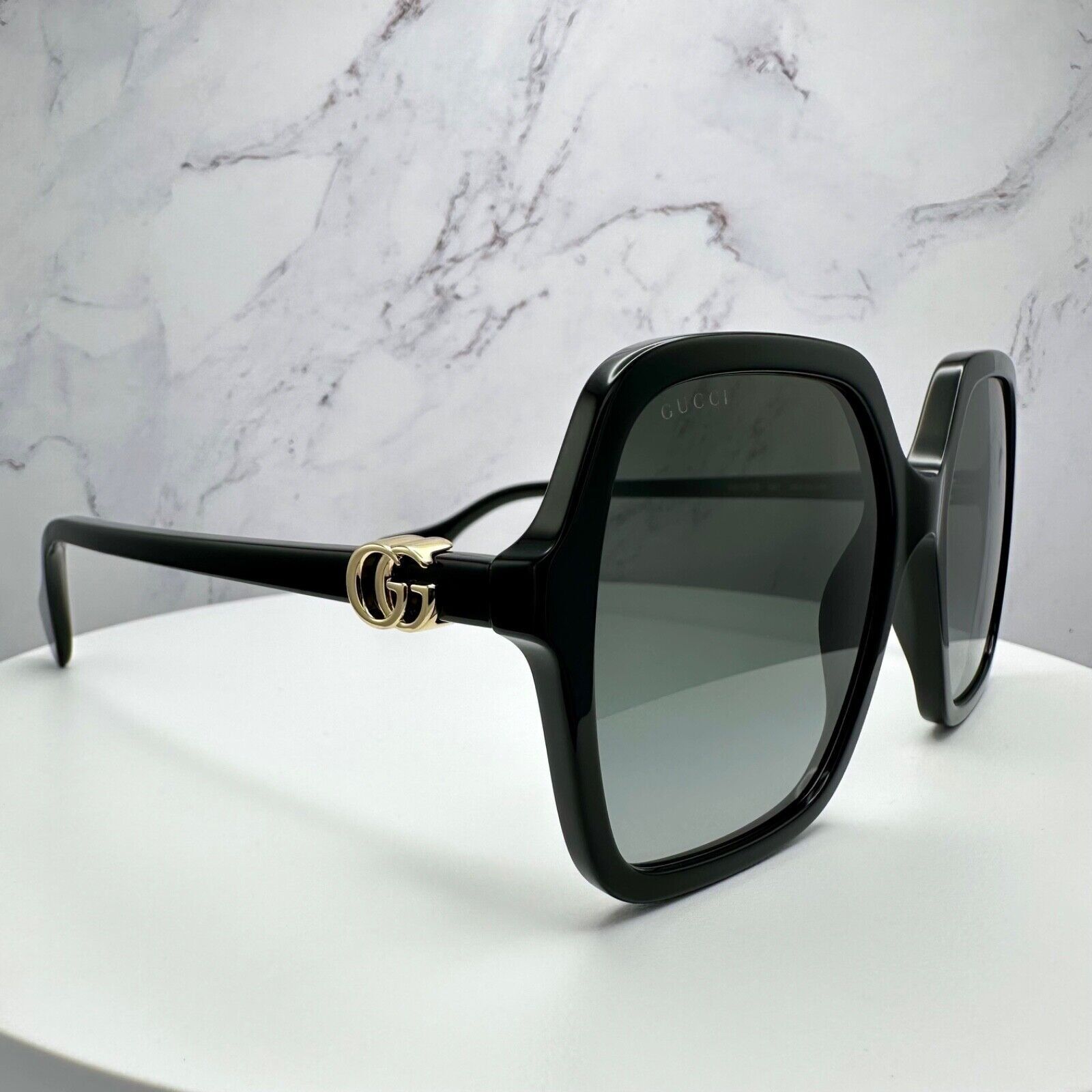 Gucci GUCCI Sunglasses New Black Oversized Acetate Gold Metal Logo Size ONE SIZE - 3 Thumbnail