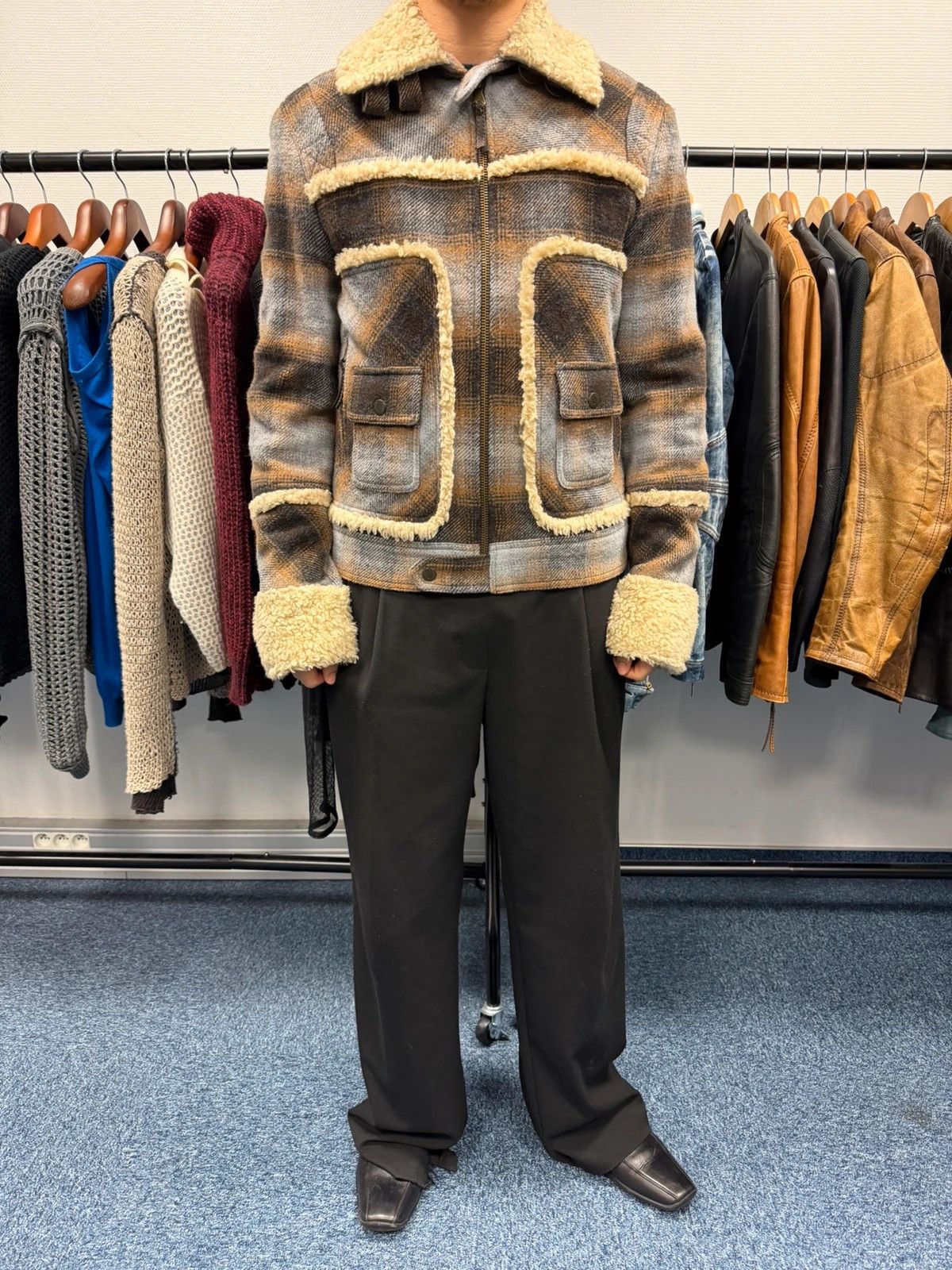 Dolce & Gabbana Dolce Gabbana Wool Brown Checkered Sherling Aviator Jacket Size US M / EU 48-50 / 2 - 3 Thumbnail