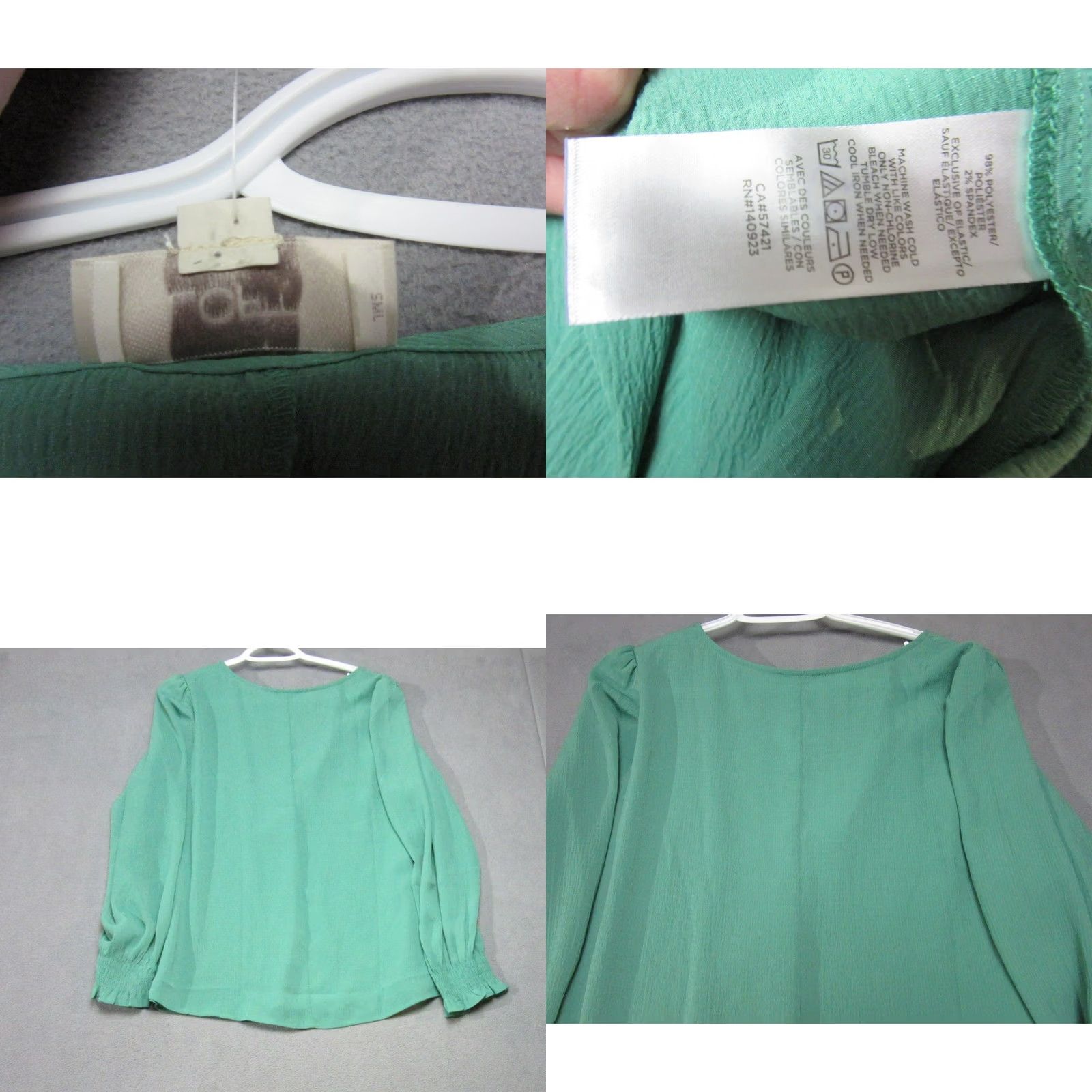 Loft LOFT Blouse Womens XL Green Neck NEW Smocked Cuff Textured Top Size XL / US 12-14 / IT 48-50 - 8 Thumbnail