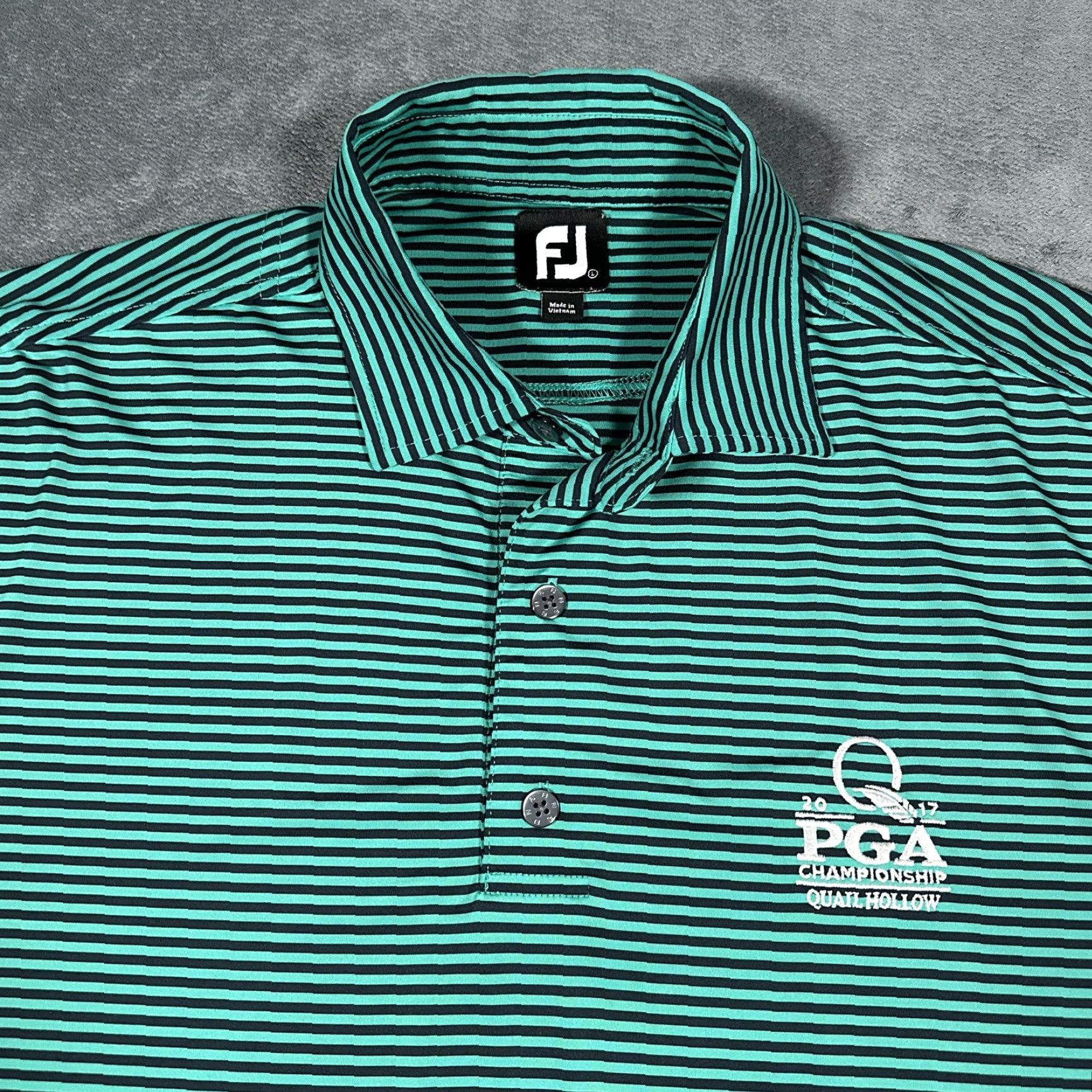 Footjoy FootJoy PGA Championship Quail Hollow Shirt Mens Large Green Stripe Polo Size US L / EU 52-54 / 3 - 2 Thumbnail