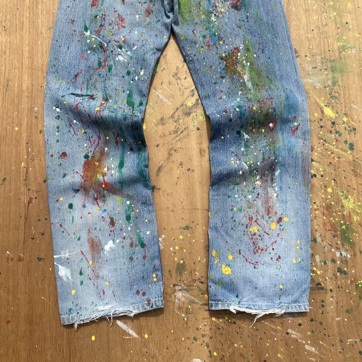 Levi's Vintage Levis 502 “E” Selvedge Splatter Light Denim Jeans Size US 29 - 13 Thumbnail