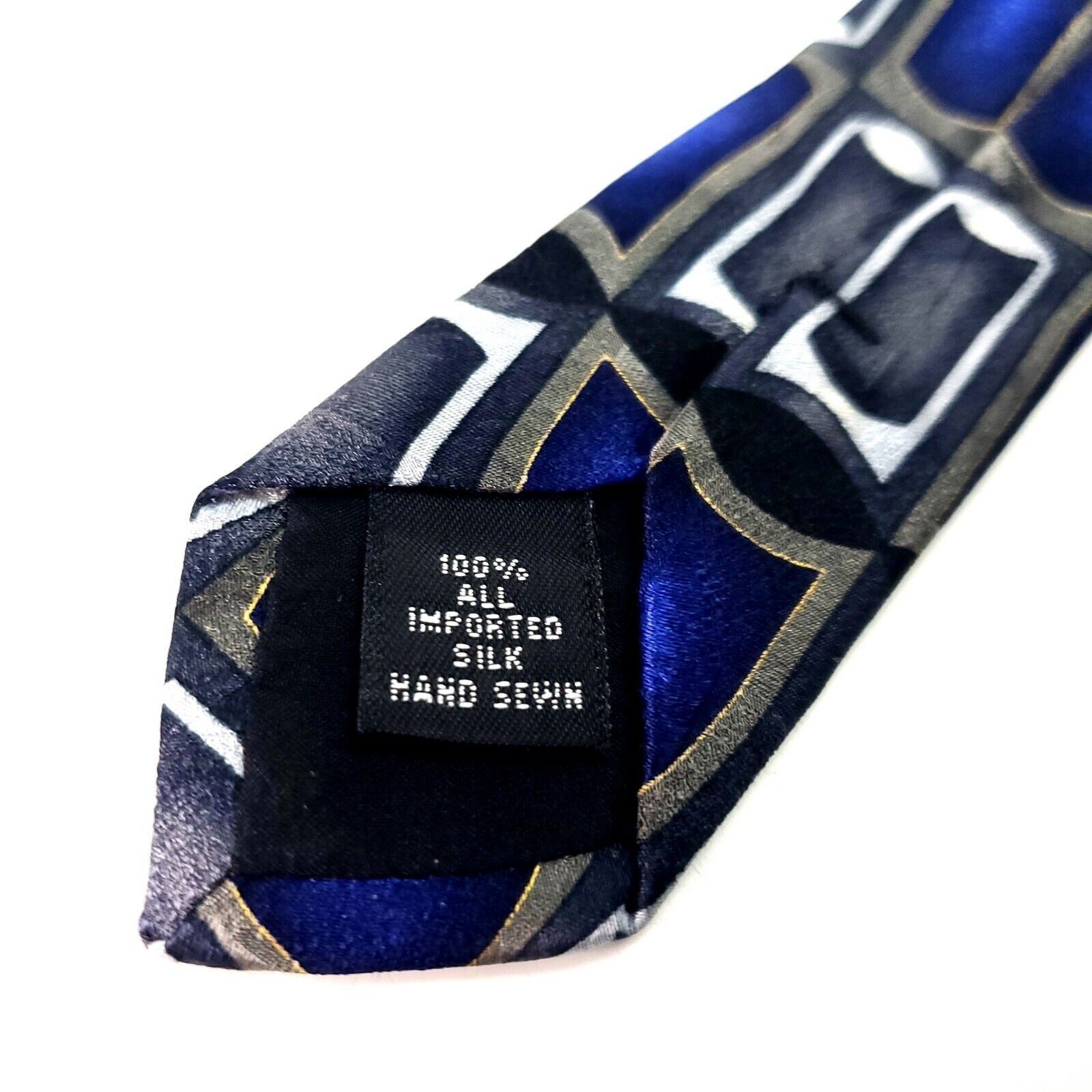 Vintage Fenzia Silk Tie Print Blue Geometric Short Size ONE SIZE - 5 Thumbnail