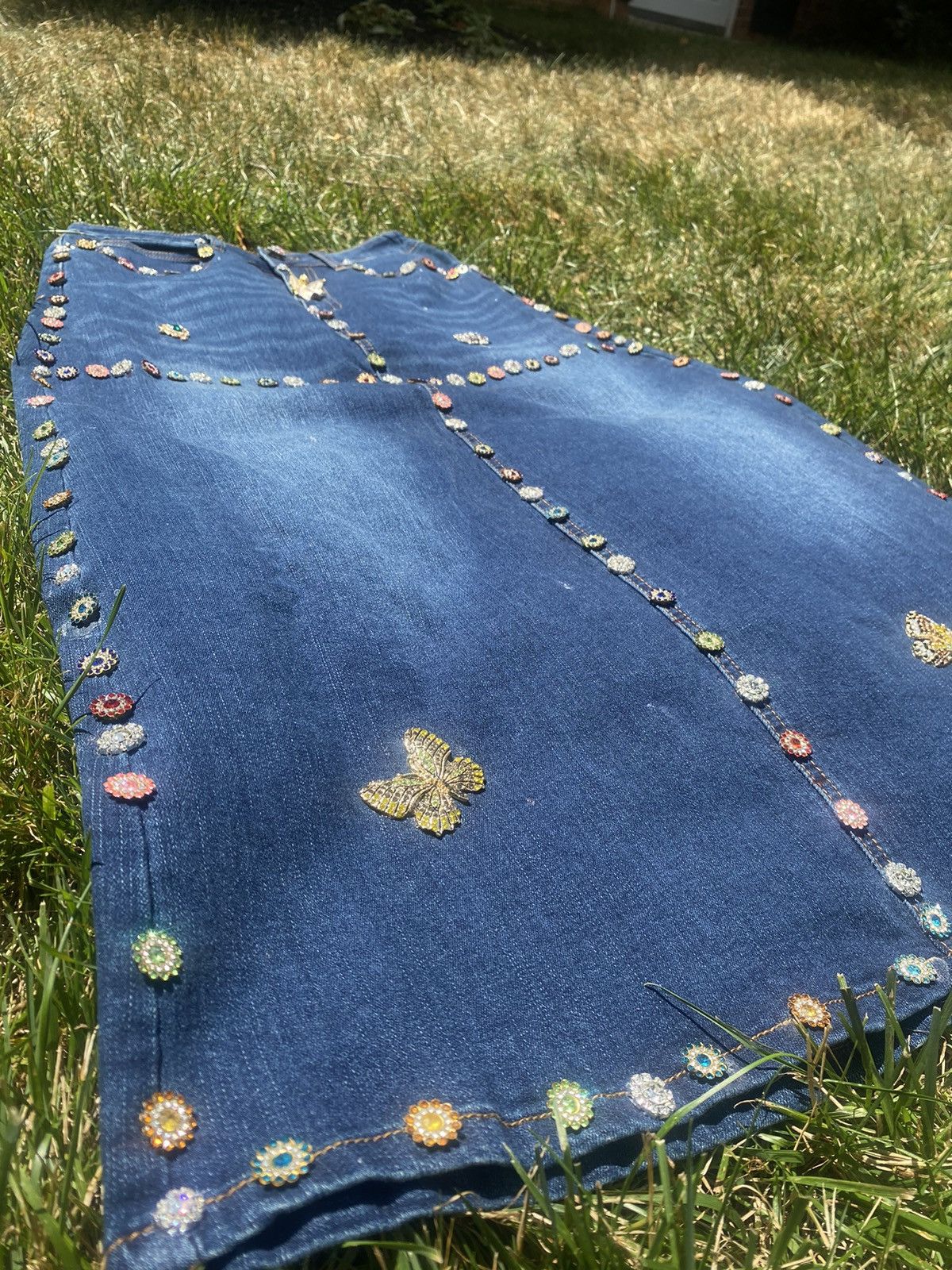 Japanese Brand Jeweled Cross high waisted Maxi Pencil Denim Skirt Sample Size 30" / US 8 / IT 44 - 3 Thumbnail