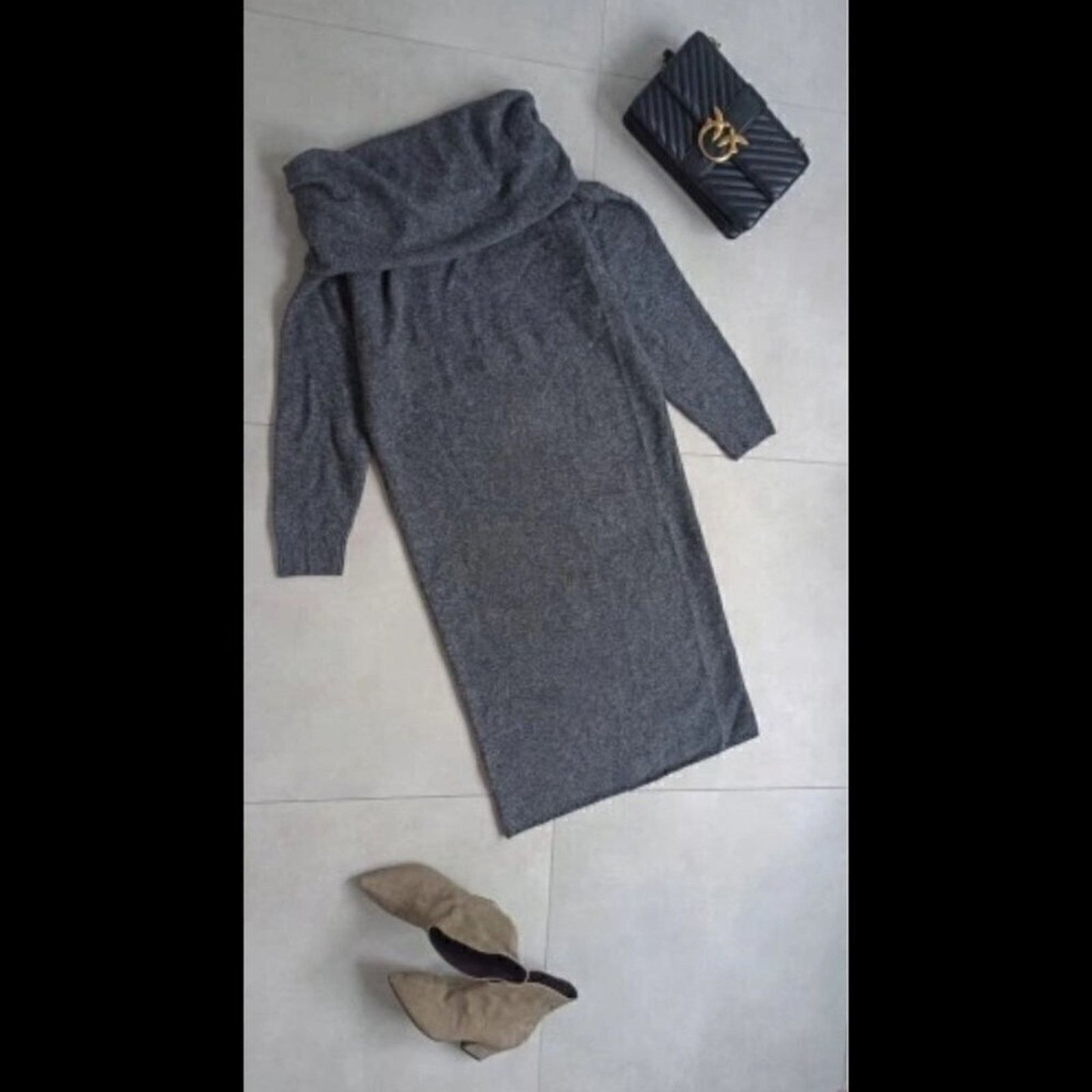 Zara ZARA Gray Off-Shoulder Knit Midi Dress NWT Size S / US 4 / IT 40 - 20 Thumbnail