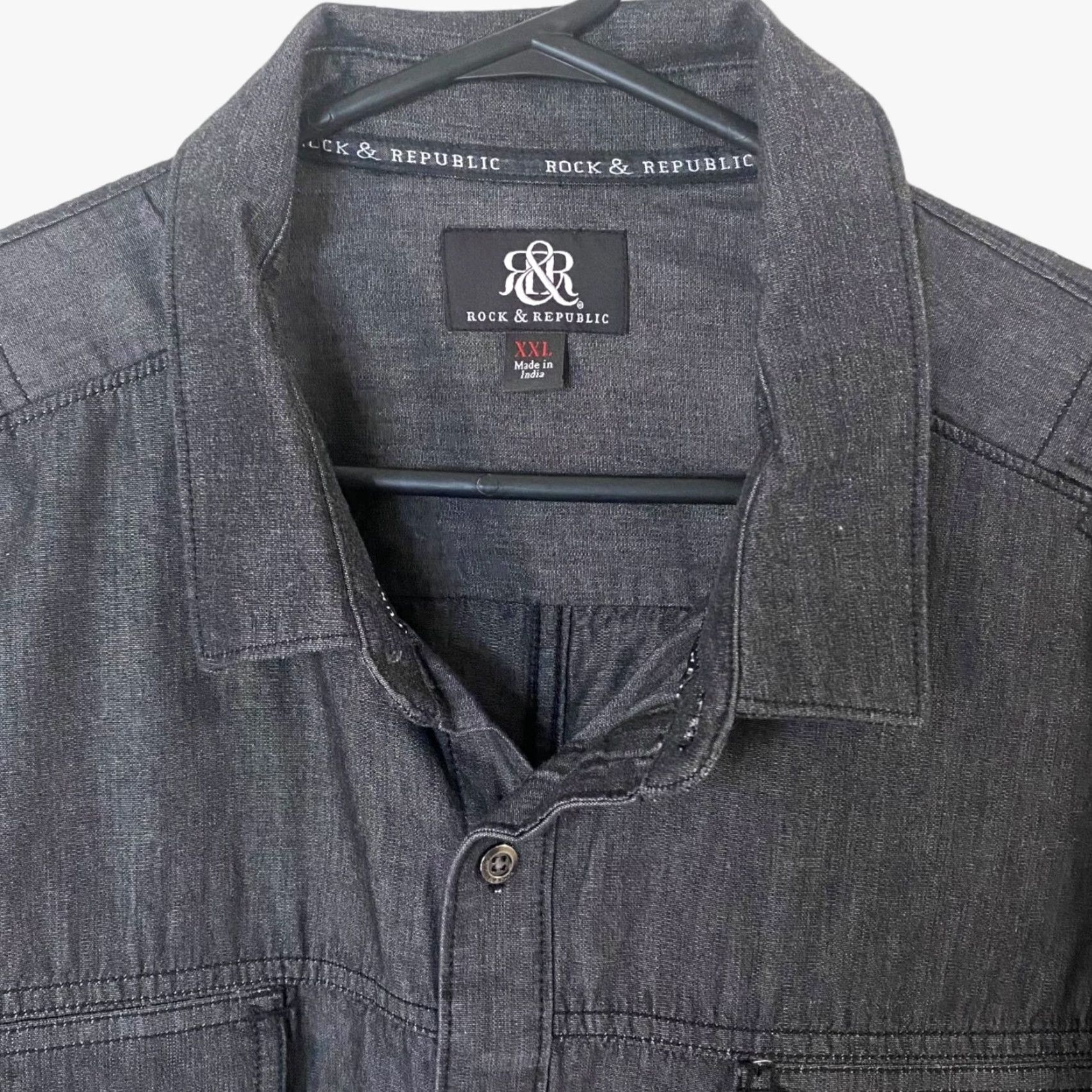 Vintage VINTAGE Rock & Republic Button Up Shirt Men 2XL Denim Long Sleeve Black Gothic Rock Pocketed 2 Chest Pockets Mens XXL Button-Front Shirt Size US XXL / EU 58 / 5 - 4 Thumbnail