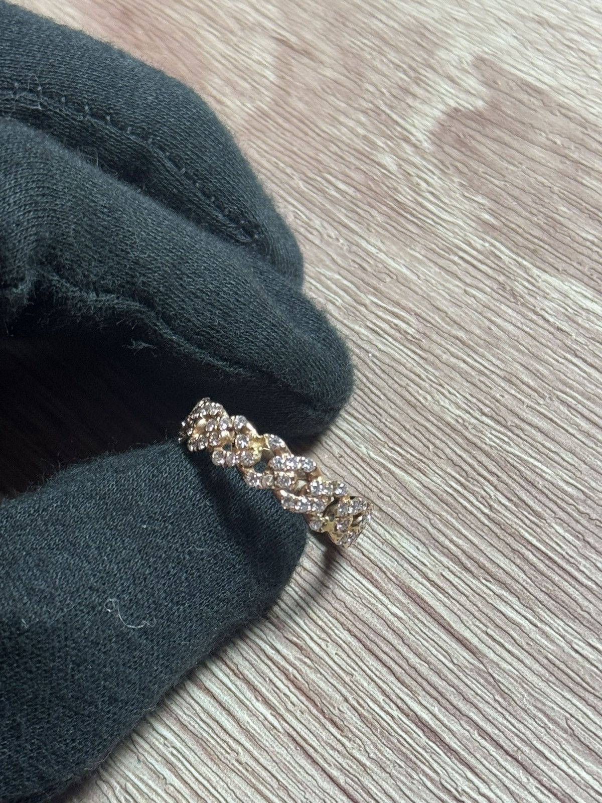 Jewelry 14K Solid Gold Iced Cuban Link Ring w/ Natural Diamonds Size ONE SIZE - 8 Thumbnail