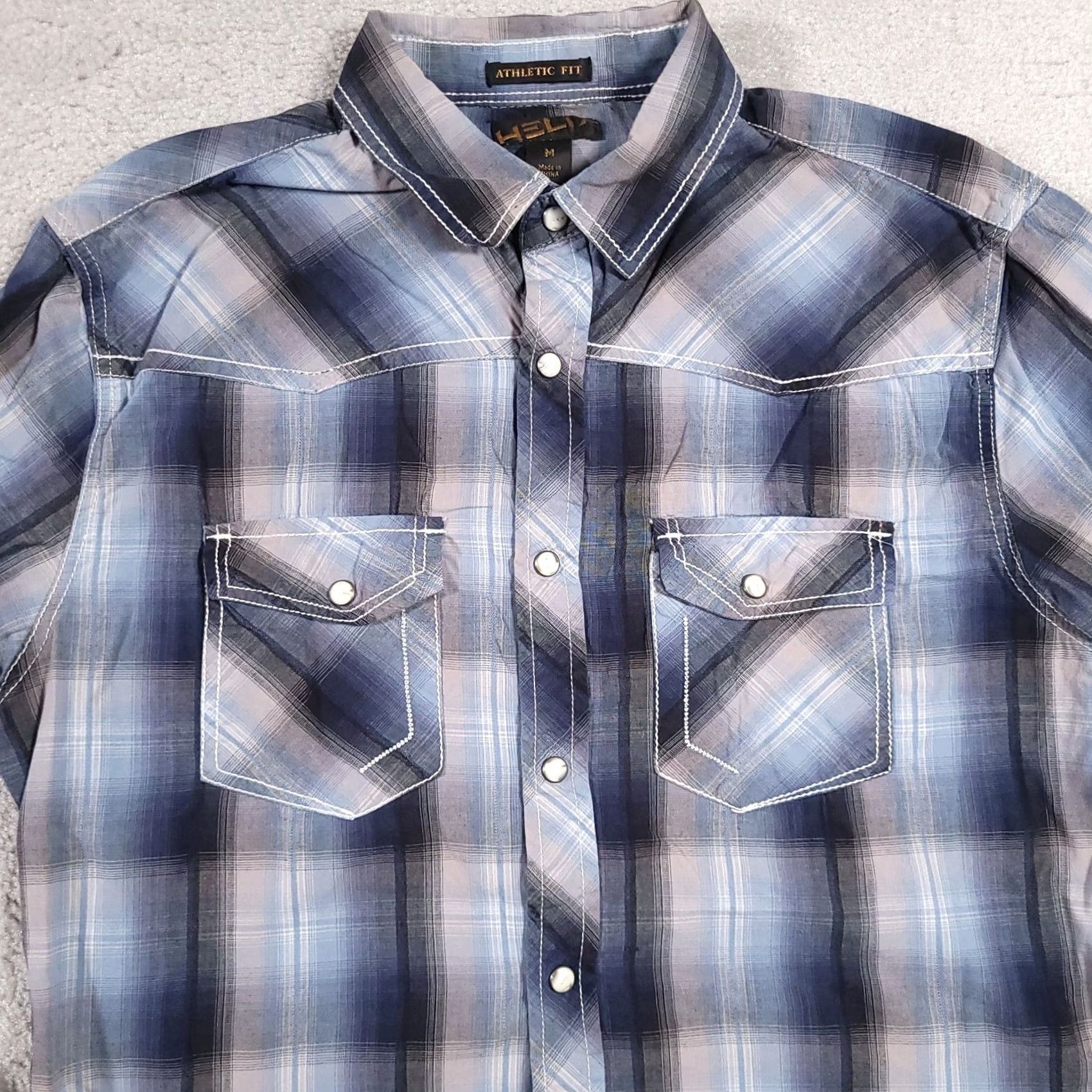 Vintage HELIX Mens Medium Blue & Gray Plaid Pearl Snap Athletic Fit Western Rodeo Size US M / EU 48-50 / 2 - 3 Thumbnail