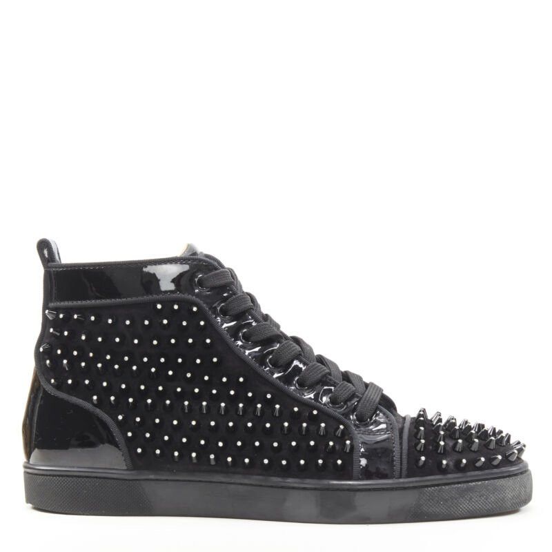 Christian Louboutin CHRISTIAN LOUBOUTIN Louis black velvet crystal spike stud high top sneaker EU41 Size US 8 / EU 41 - 1 Thumbnail
