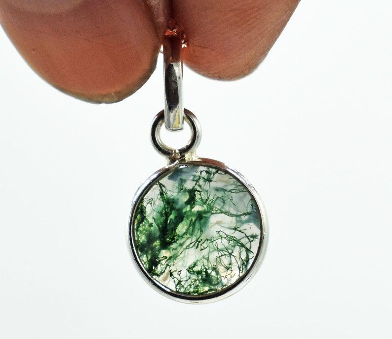 Handmade Moss Agate 925 Sterling Silver Necklace, 18 Inch Chain Size ONE SIZE - 5 Thumbnail