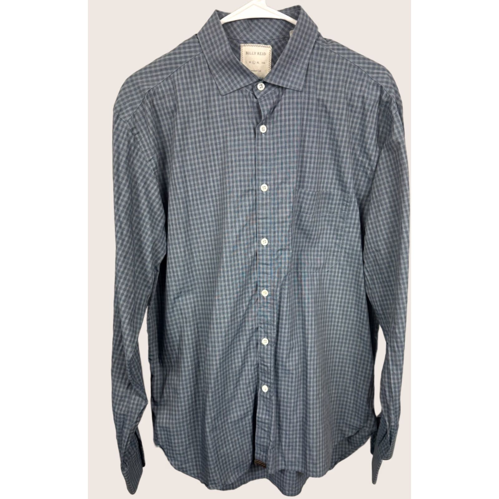 Billy Reid Billy Reid Shirt Mens L Blue Italy Men Standard Cut Dress Button Check Pocket Size 42R - 1 Thumbnail