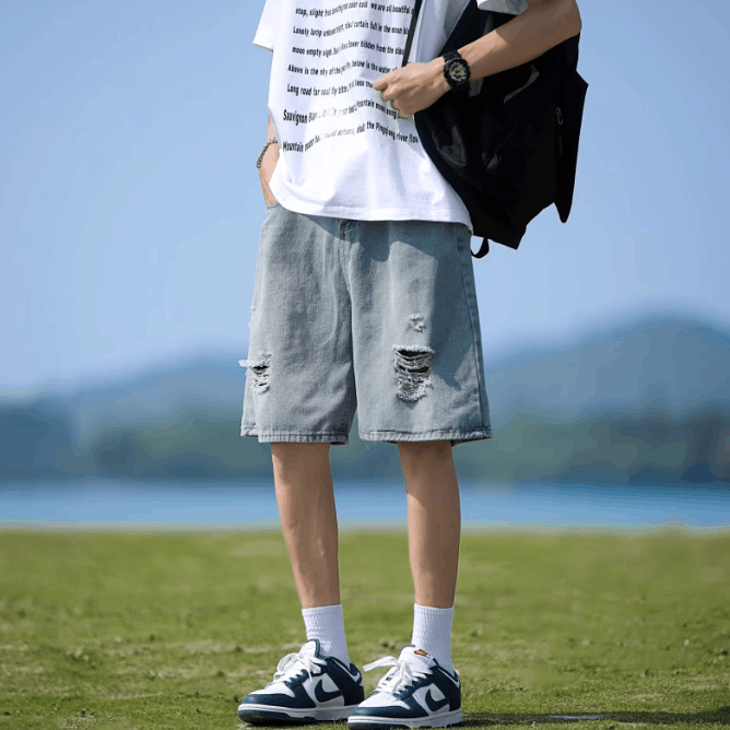 Japanese Brand × Jean Retro loose and distressed denim shorts Size US 32 / EU 48 - 2 Thumbnail