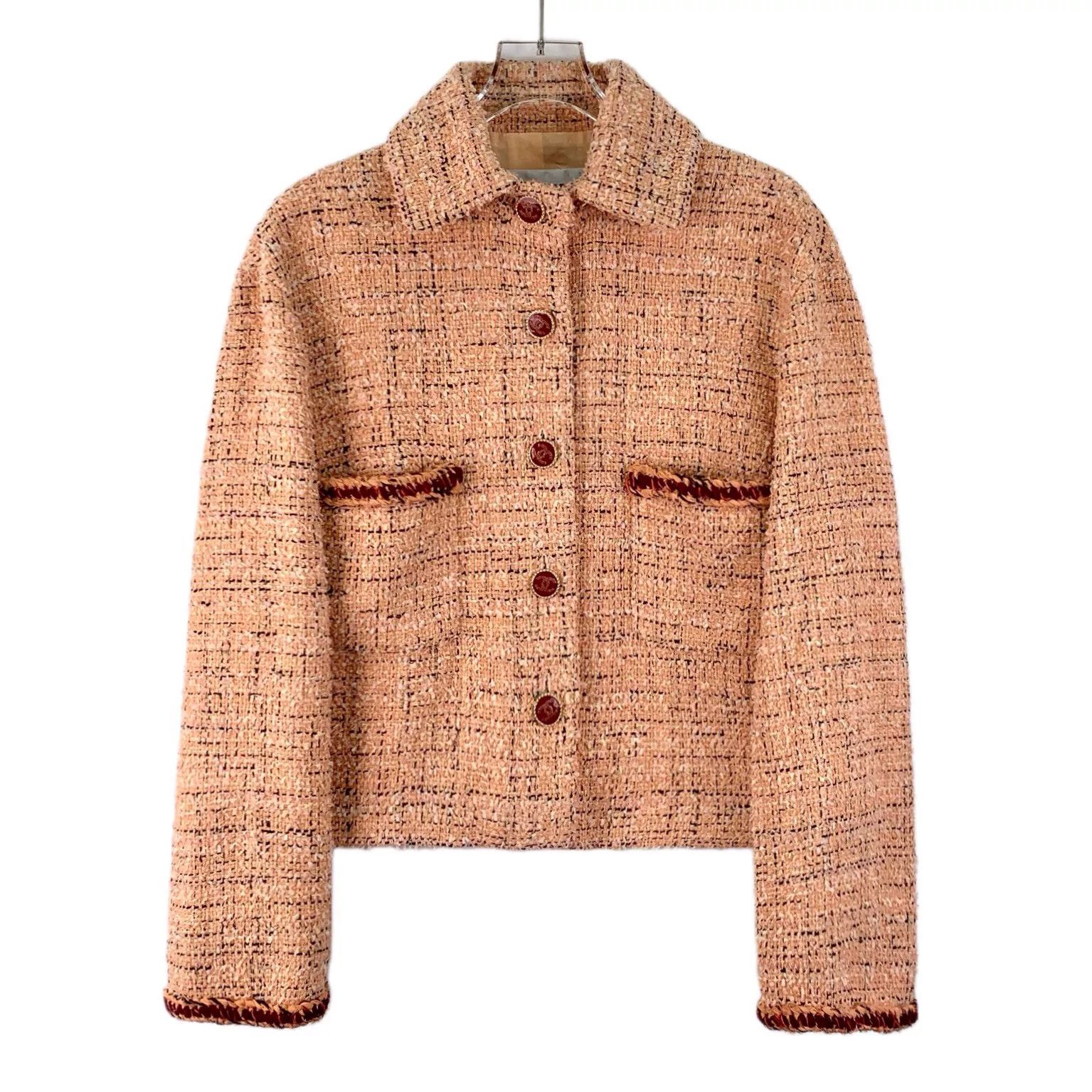 Chanel chanel orange tweed button-up jacket Size US M / EU 48-50 / 2 - 1 Thumbnail