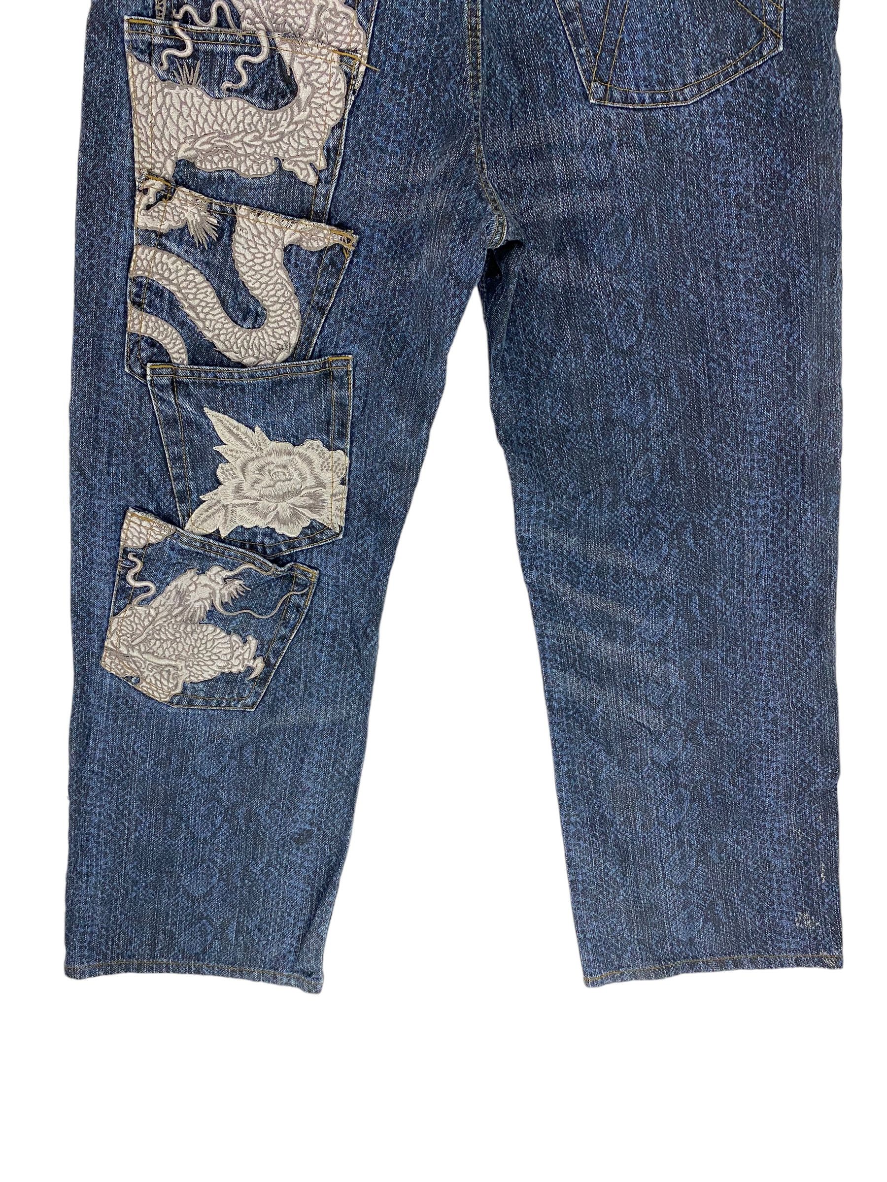Japanese Brand Karakuri snake pattern embroidered dragon multipocket jeans Size US 35 - 8 Thumbnail