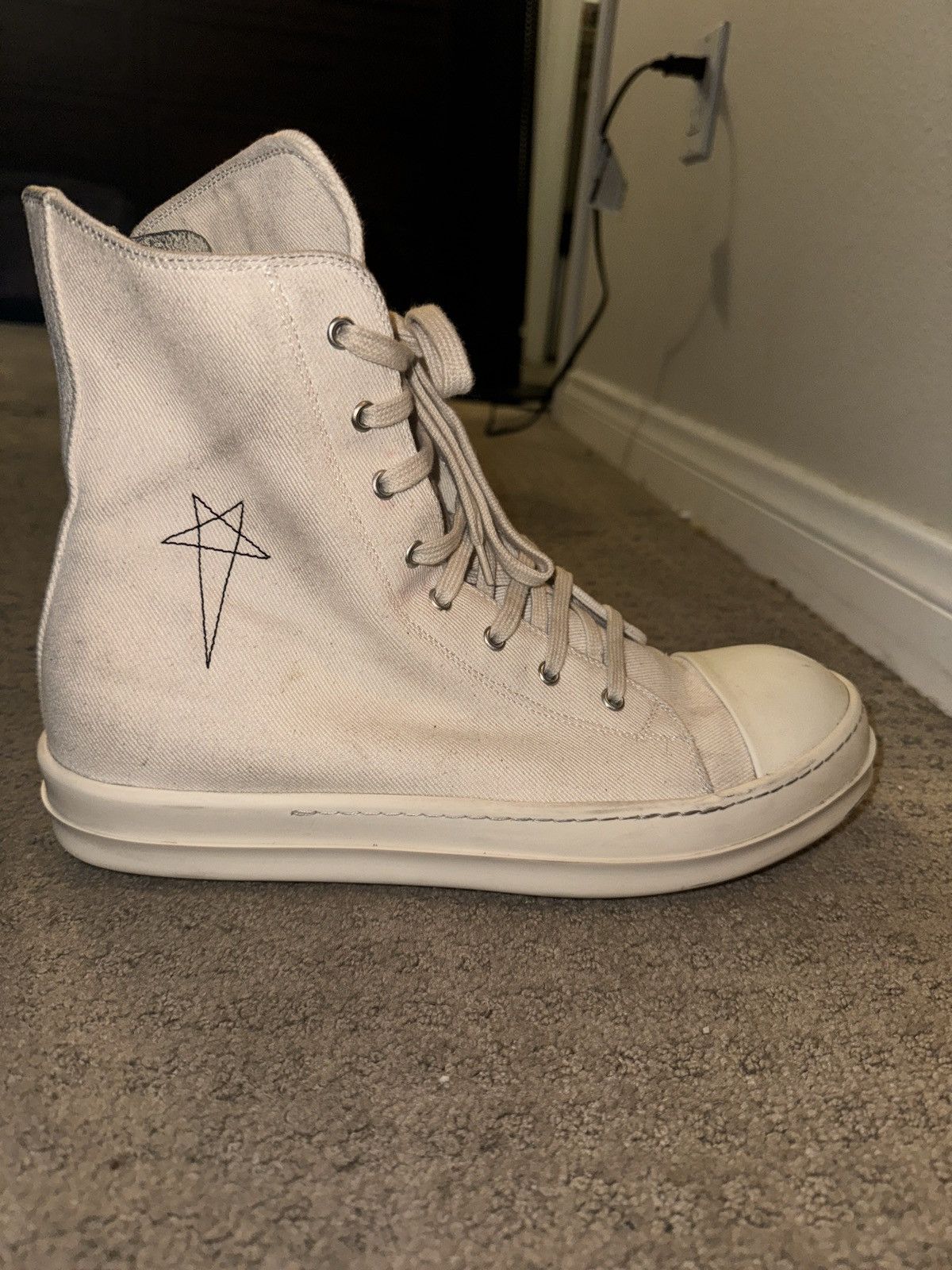 Rick Owens Drkshdw Rick Owen Drkshadw White High Tops Size US 13 / EU 46 - 1 Thumbnail