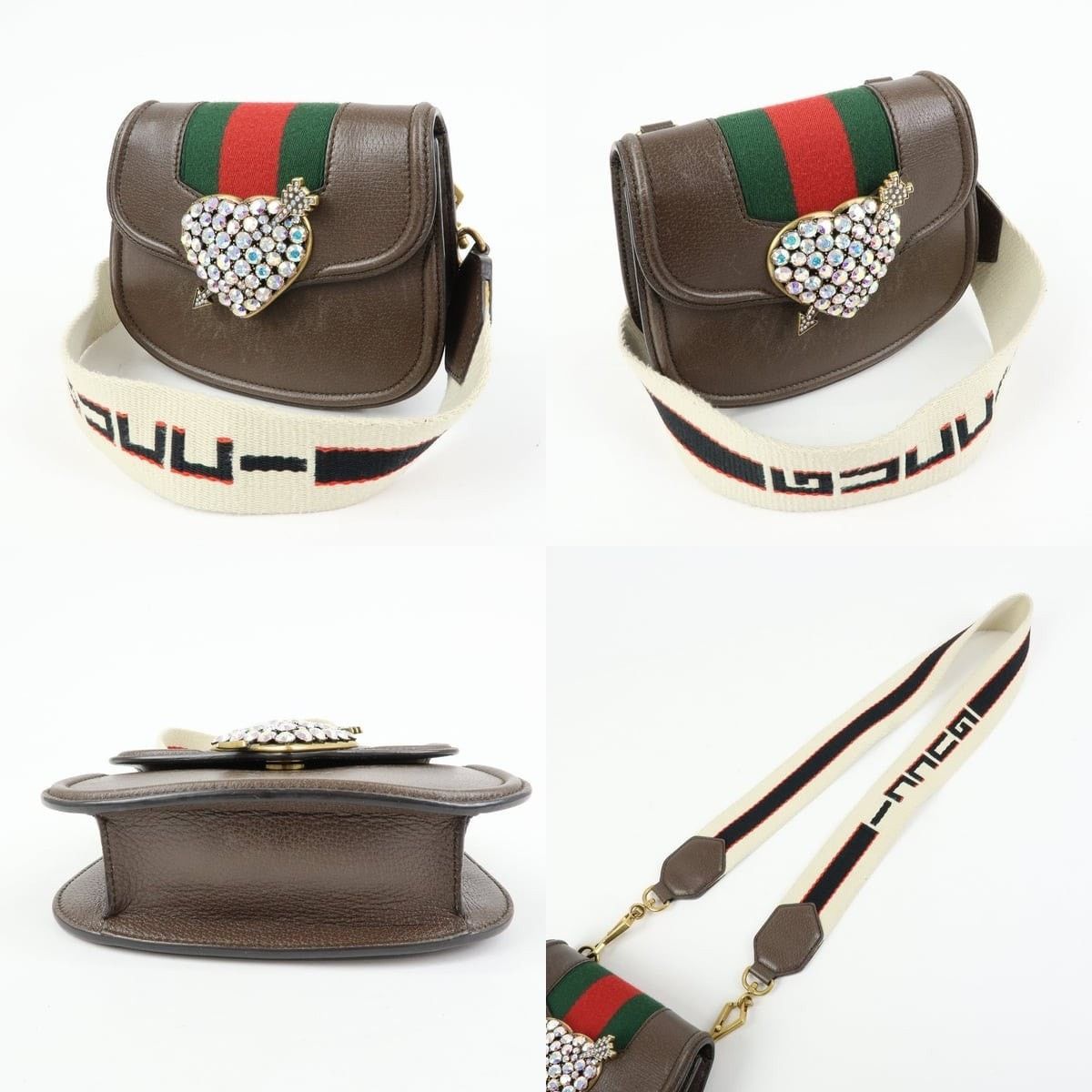 Gucci Gucci Totem Crystal Heart Leather Shoulder Bag Brown Size ONE SIZE - 3 Thumbnail