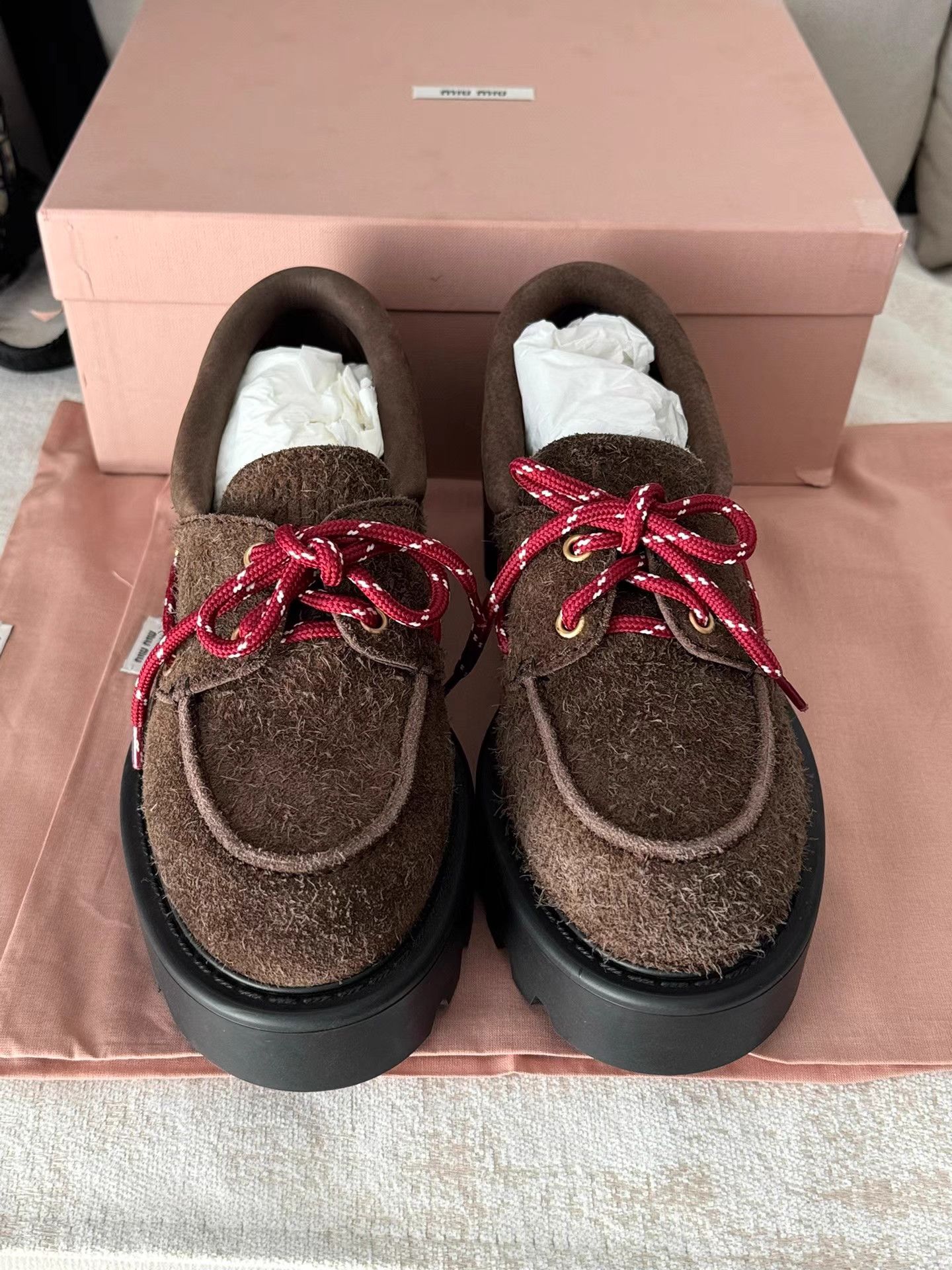 Miu Miu MiuMiu Platform Red Cord Loafers K6 Size US 8.5 / IT 38.5 - 2 Thumbnail