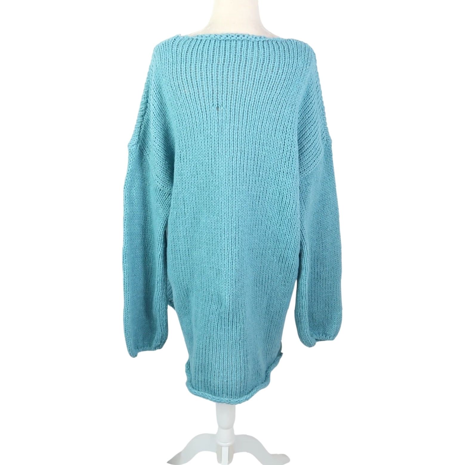 AQUA Aqua Blue Slouchy Knit V-Neck Tunic Sweater 3X Womens Pullover Long Sleeve Polyester Knit Solid Casual 3X Size XXL / US 16-18 / IT 52-54 - 4 Thumbnail